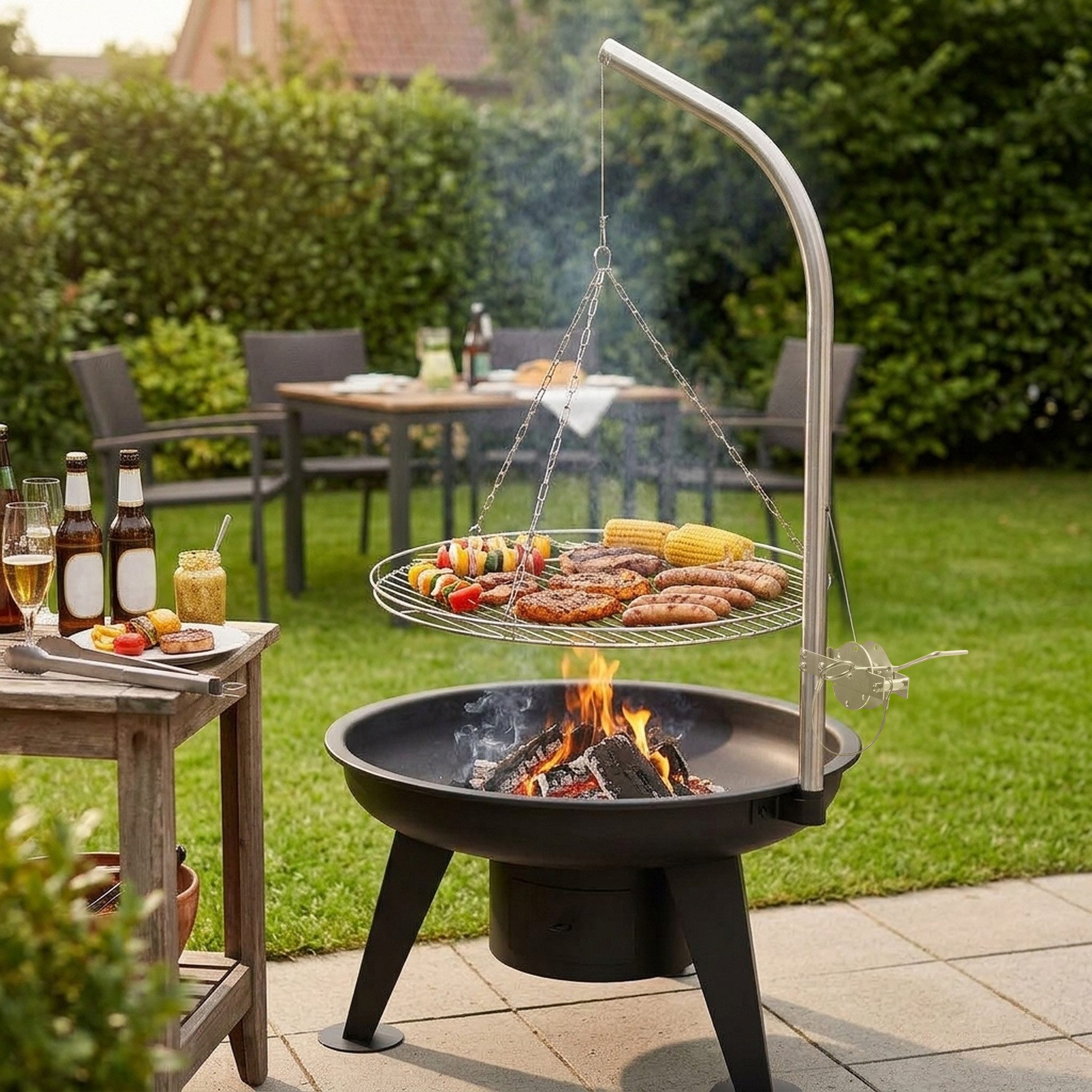 BBQ-Toro Holzkohlegrill Schwenkgrill mit Grillrost Ø 64 cm, Holzkohlegrill, Feuerschale – Bild 2 von 5