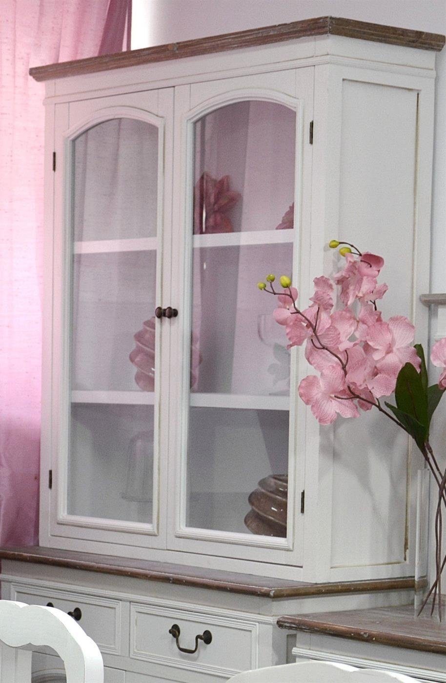 Livin Hill Vitrine Rimini White Provenzalischer Stil, weiße Schnitzereien, antiker Braunton