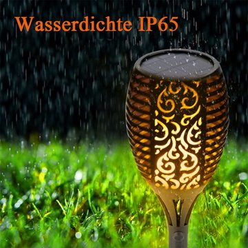 LETGOSPT LED Solarleuchte 6x LED Solar Fackel Außen Lampen Garten Weg Feuereffekt Strahler, LED fest integriert, Warmweiß, IP65 Wasserdichte, Solarleuchten mit realistischen Flammen