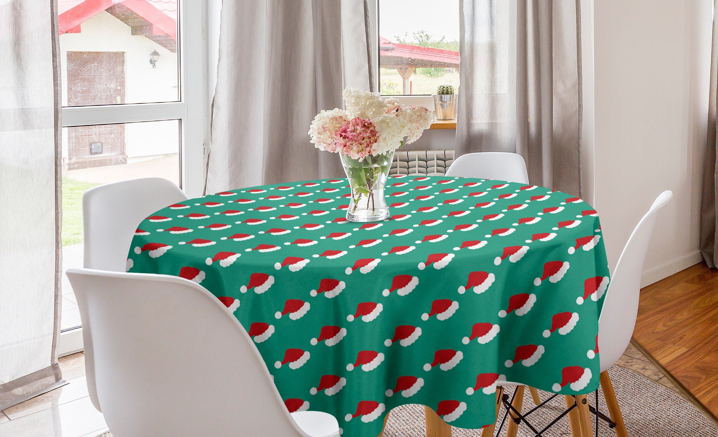 Abakuhaus Tischdecke Kreis Tischdecke Abdeckung für Esszimmer Küche Dekoration, Grünes Weihnachten Repetitive Sankt-Hüte