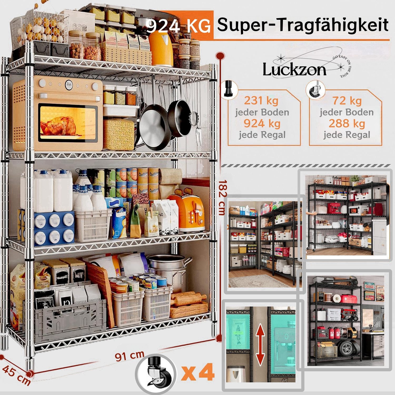 LUCKZON Schwerlastregal mit Rollen höhenverstellbar schwerlastbar günstig online kaufen