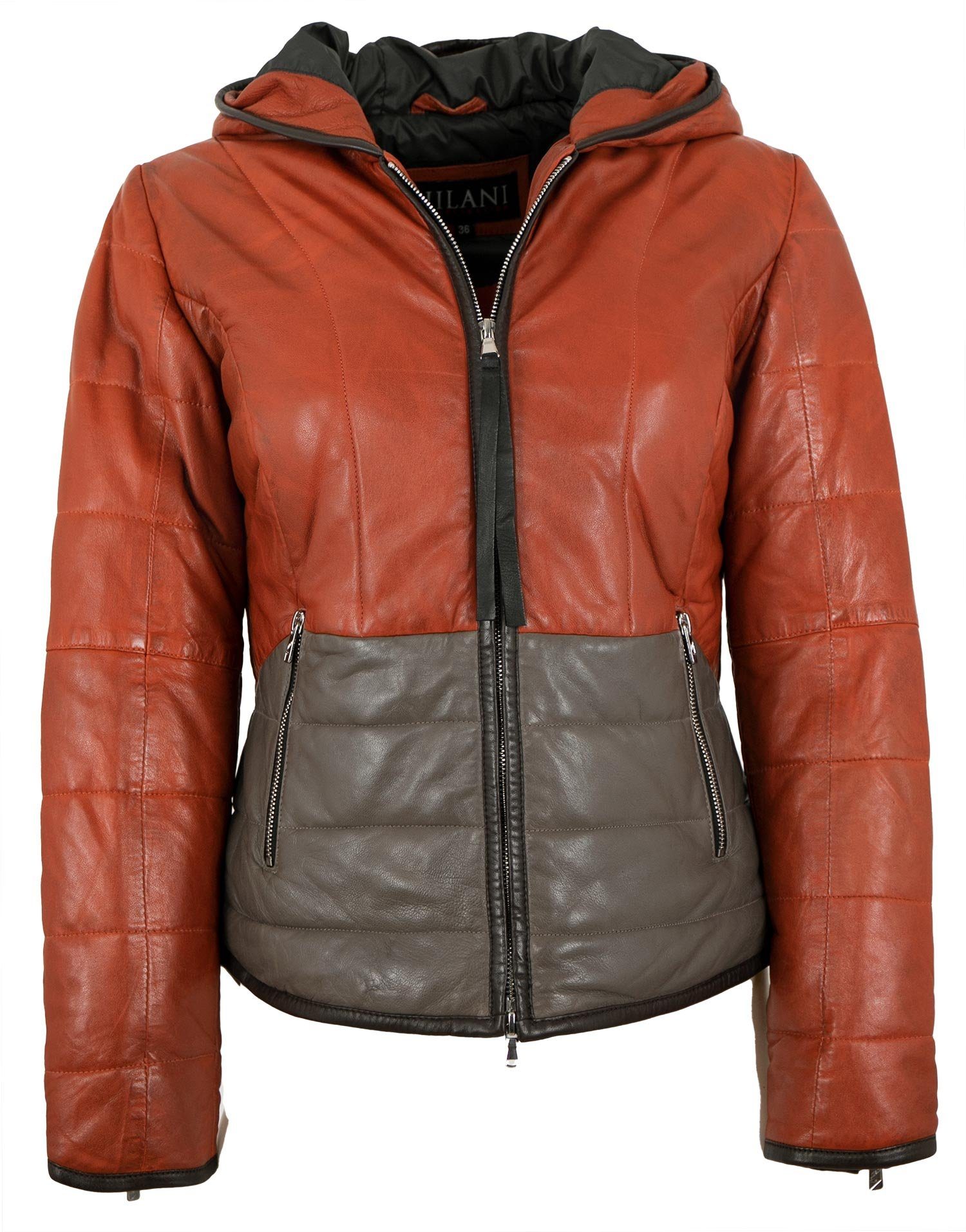 Damen Jilani orange-grau Lederjacke Steppjacke Tisa Lederjacke Echtleder Lammnappa