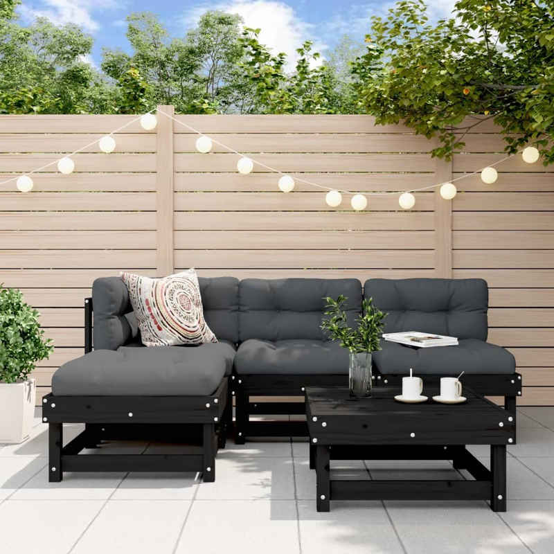 vidaXL Gartenlounge-Set 5-tlg. Garten-Lounge-Set Schwarz Massivholz Kiefer, (5-tlg)