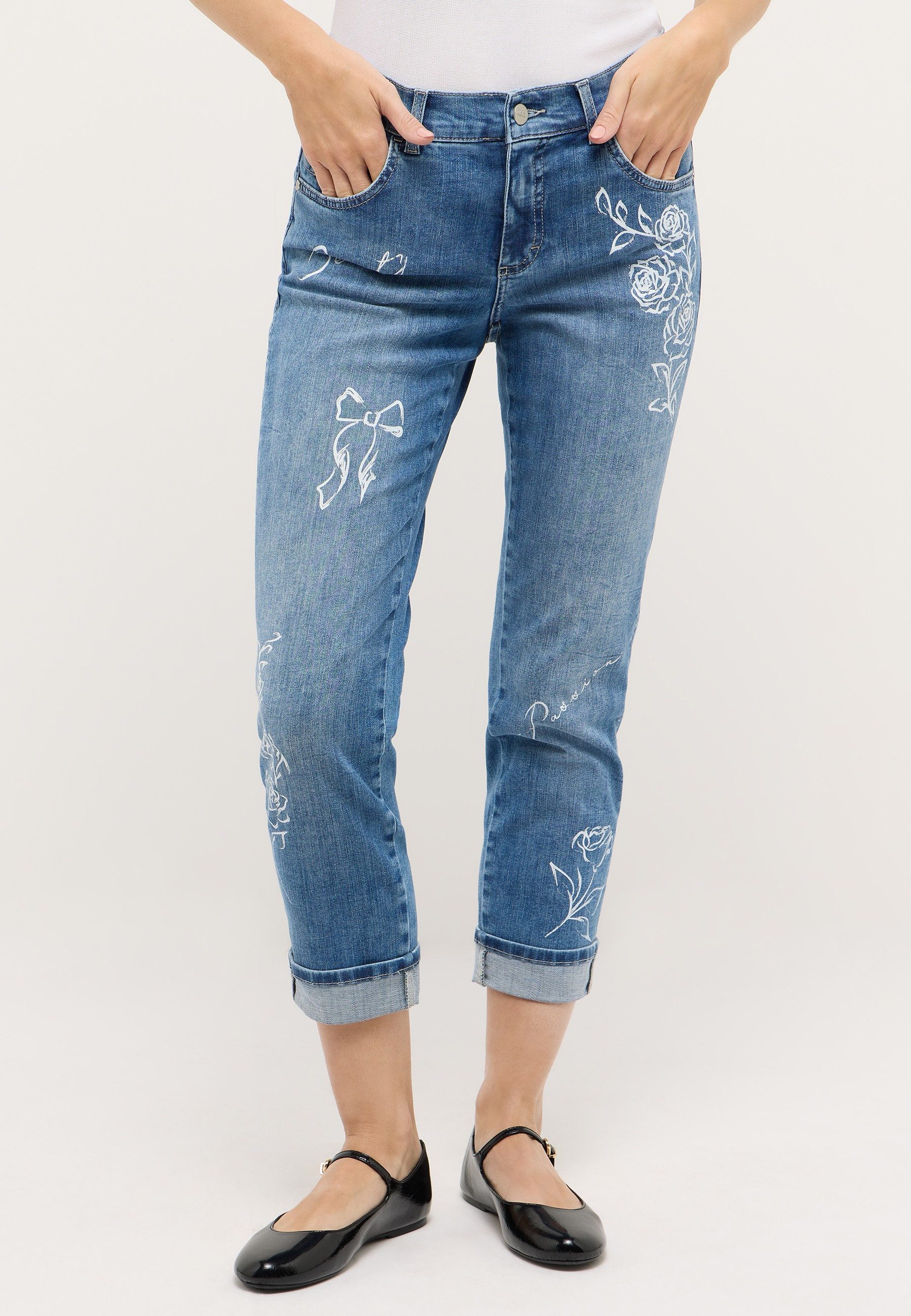 ANGELS High-waist-Jeans Darleen Beauty mit floralen Prints und Stretch