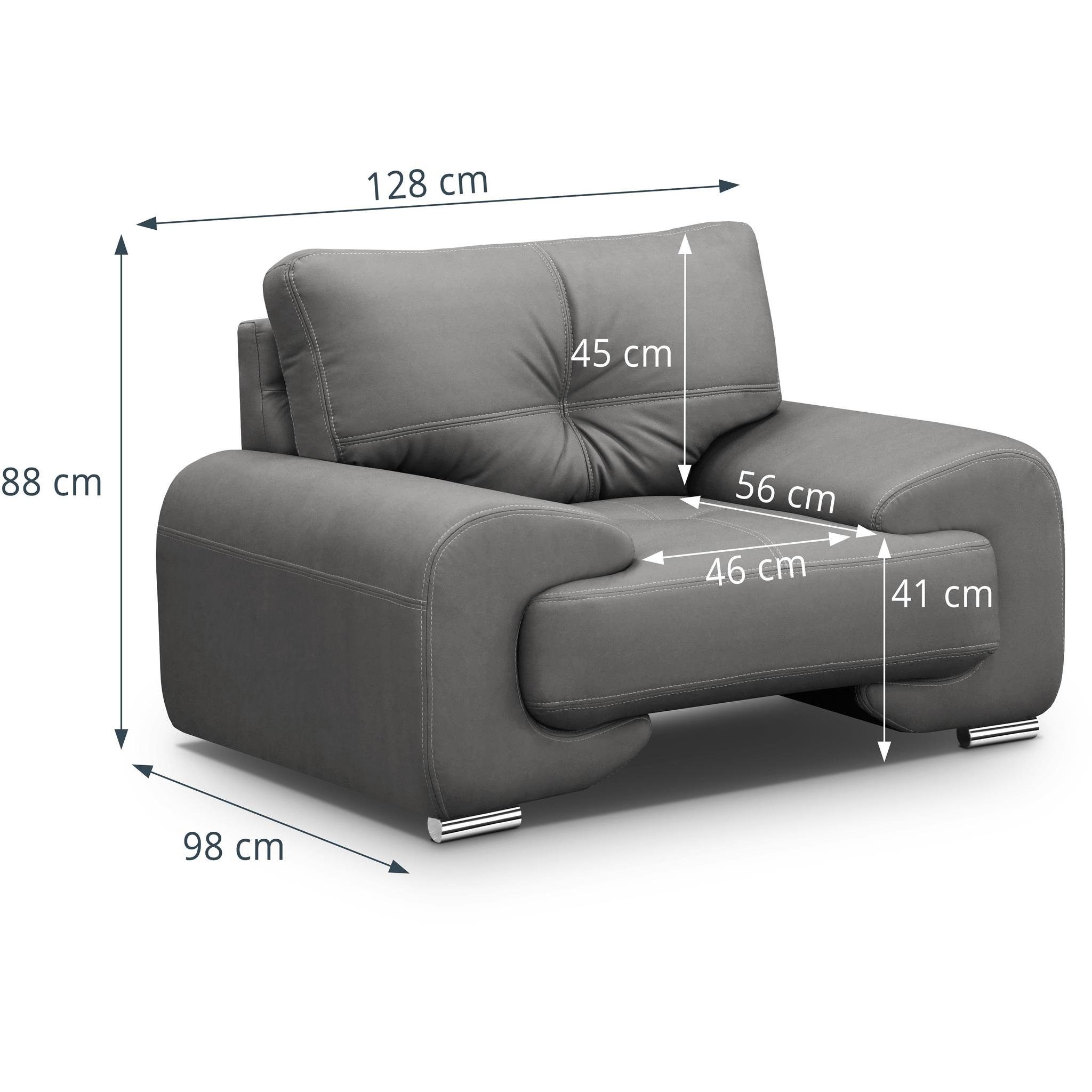 Beautysofa Sessel mit Grau modernes (Relaxsessel (vega 88) Kunstleder Maxime lux dekorativen im Design), mit Nähten, Wellenunterfederung