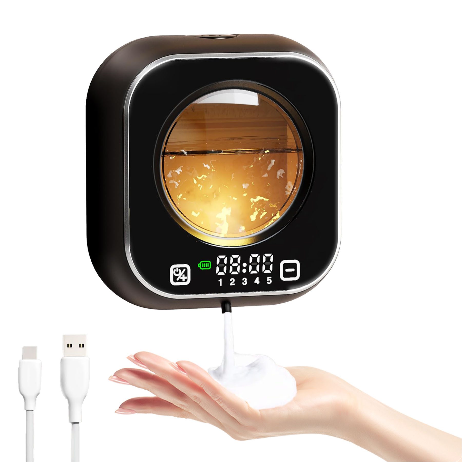 Senmudi Seifenspender Automatischer Seifenspender, 320 ml, 5-stufige Schaumregulierung, (USB-wiederaufladbar, mit Ambientelicht und bis zu 80 Tagen Laufzeit, IPX5 Wasserdicht, Geeignet für Küche, Bad, Büro, Schule, Hotel usw), Es ist das perfekte Geschenk