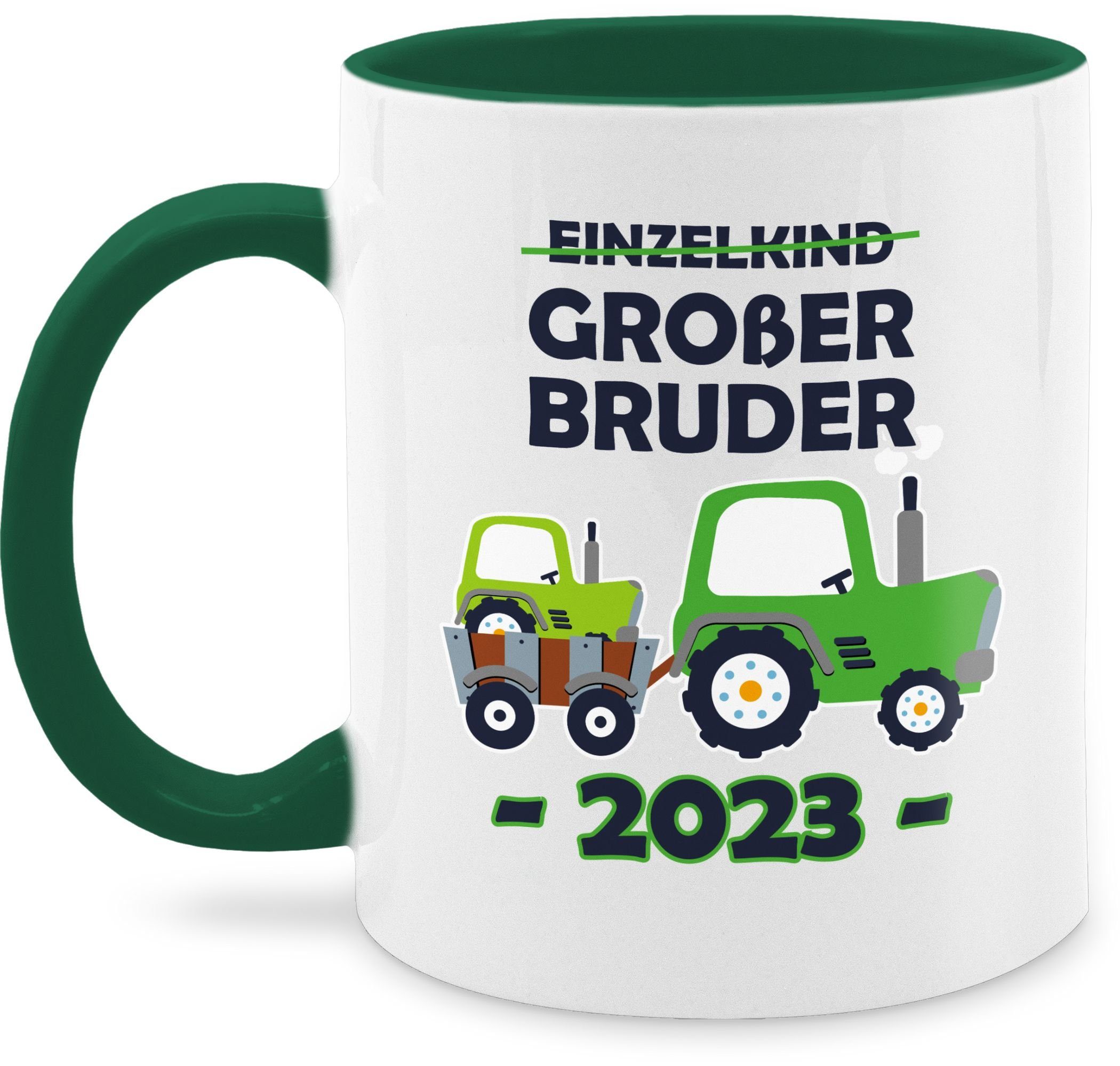 Shirtracer Tasse Einzelkind Großer Bruder 2023 Traktor, Keramik, Großer Bruder 3 Petrolgrün | Teetassen