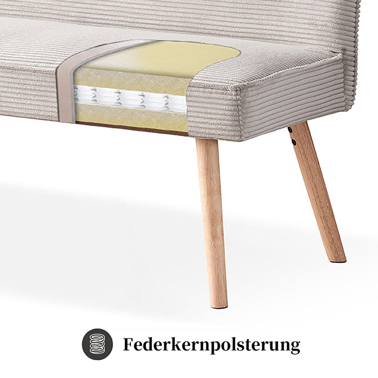 B&D home Essbank PAUL, gepolstert, Federkernbox, mit oder ohne Rückenlehne in 120/140/160cm