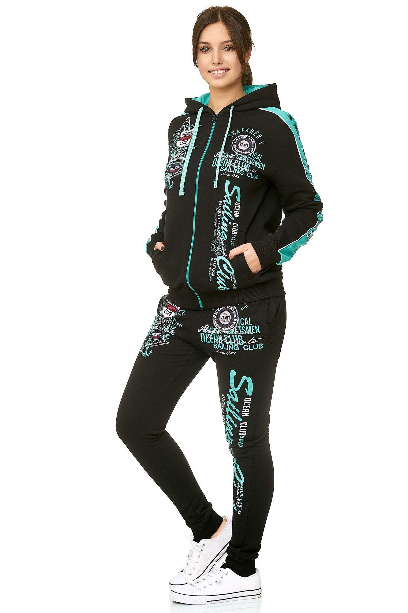 L.gonline Freizeitanzug Damen Trainingsanzug, Jogginganzug mit Kapuze und Rippstrickbündchen (Kapuzenjacke mit Reißverschluss, Hose, 2-tlg), Fitness Freizeit Casual