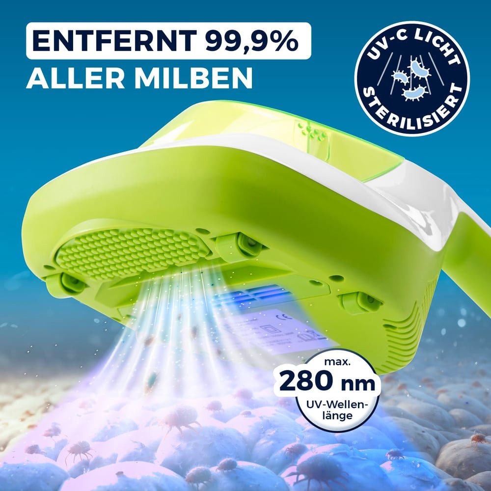 MAXXMEE Matratzenreinigungsgerät Milben-Handstaubsauger Kompakt mit UV-C Licht, 300 W, mit Beutel, Saubere Matratzen Betten frei von Milben Bakterien Staub