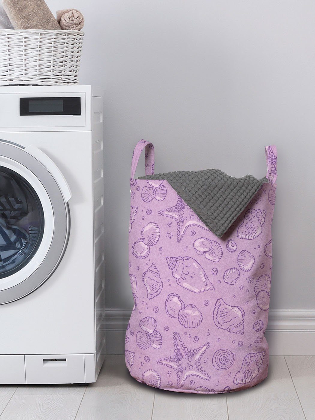 mit Abakuhaus Kordelzugverschluss Wäschesäckchen für violetten Griffen Marine-Muscheln Wäschekorb Tönen Waschsalons, in Ozean