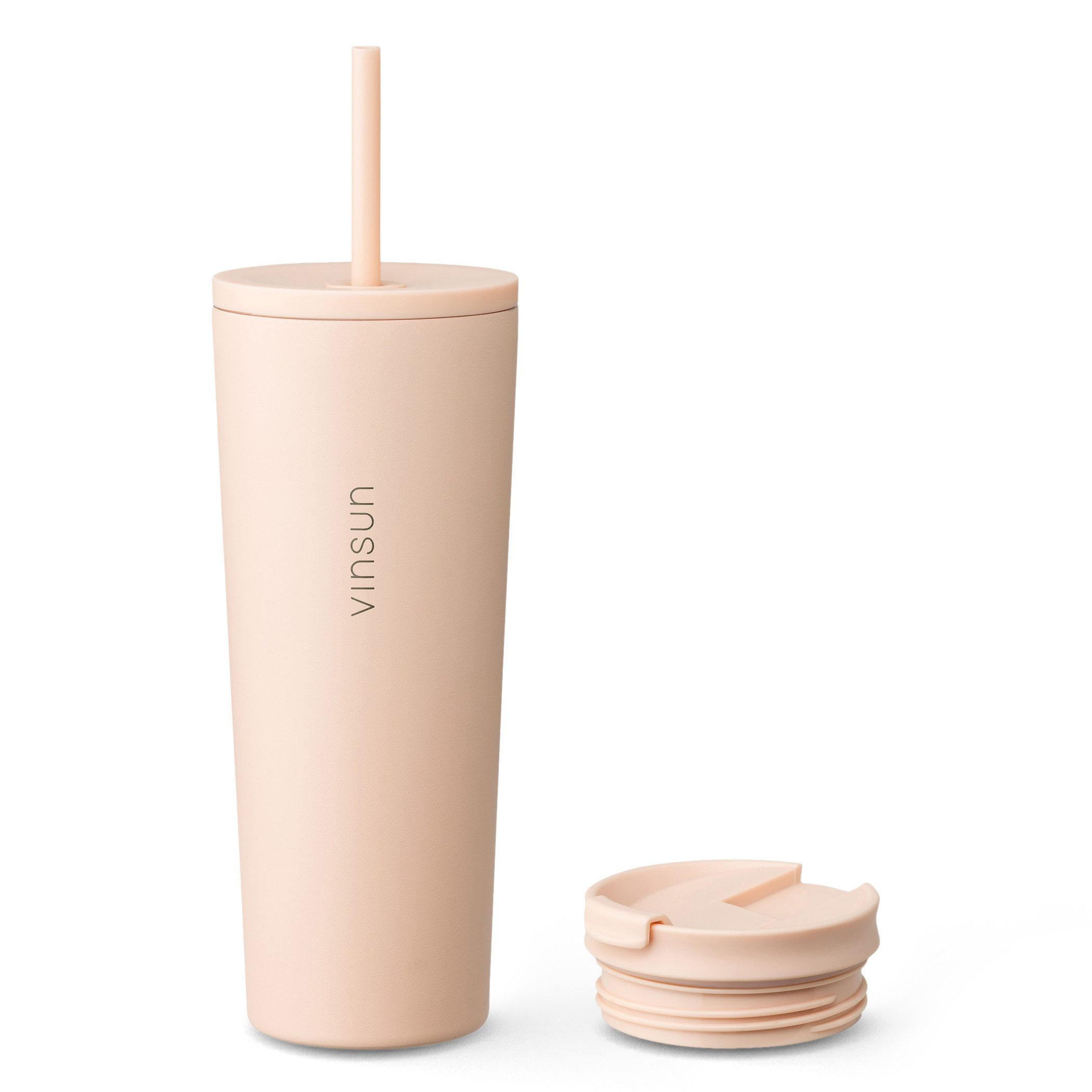 Vinsun Thermobecher Edelstahl Becher mit Strohhalm 720ml - Isolierbecher auslaufsicher, 4-tlg., Edelstahl, Doppelwandig isoliert, BPA frei, bruchfest, Kalt- und Heißgetränke
