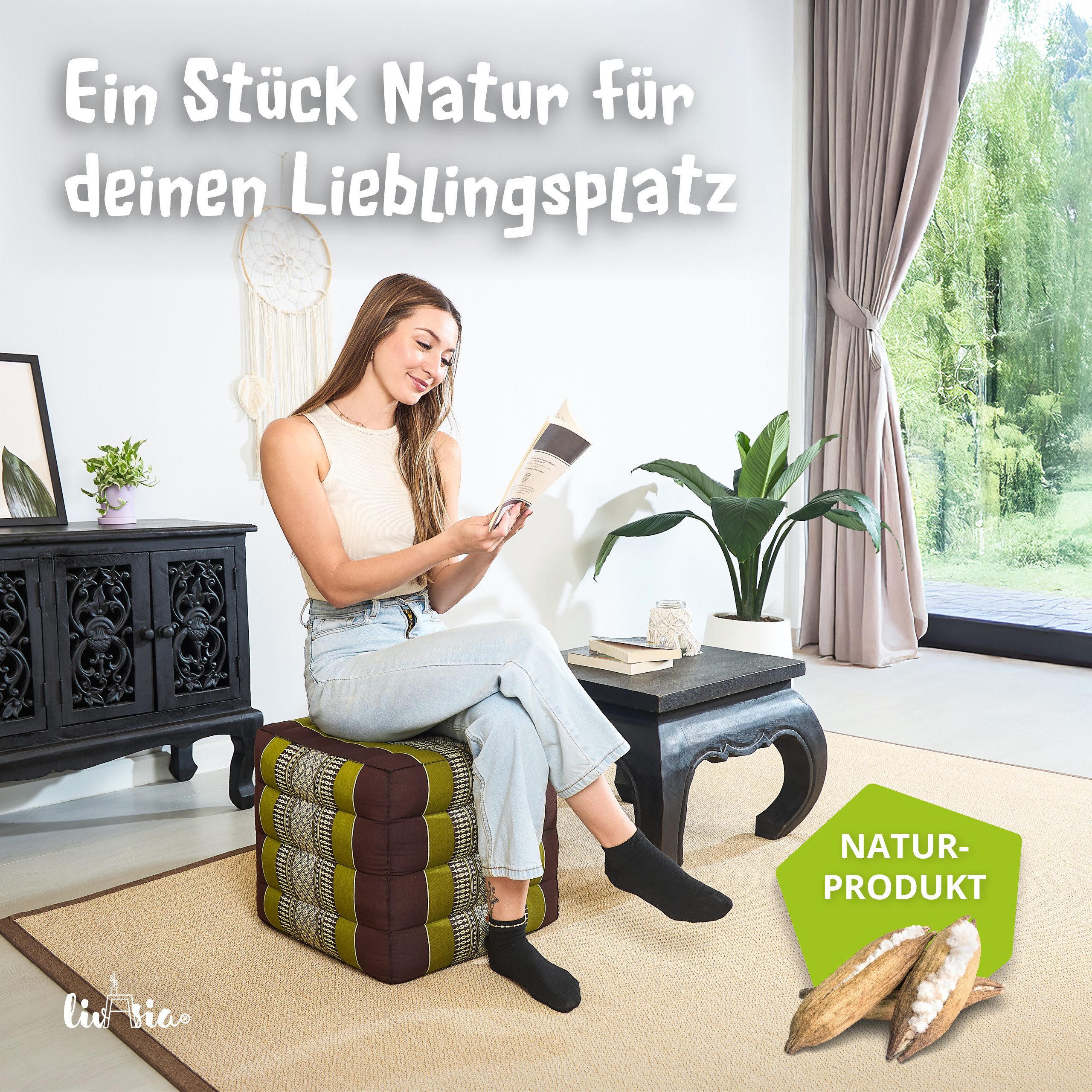 livasia Polsterhocker Würfelkissen - 40x40x40cm - Sitzwürfel, Kapok, vegan, handgefertigt