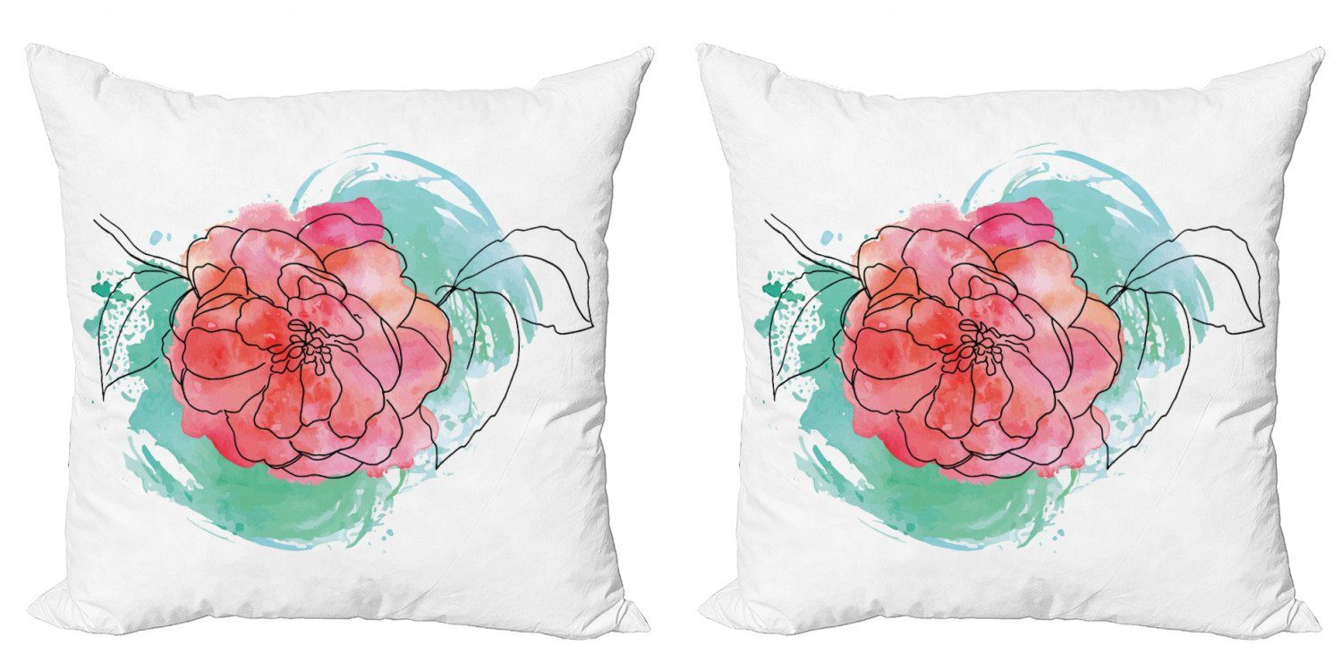 Kissenbezüge Modern Accent Doppelseitiger Digitaldruck, Abakuhaus (2 Stück), rosa Blätter Camellia Schmutz-Kunst