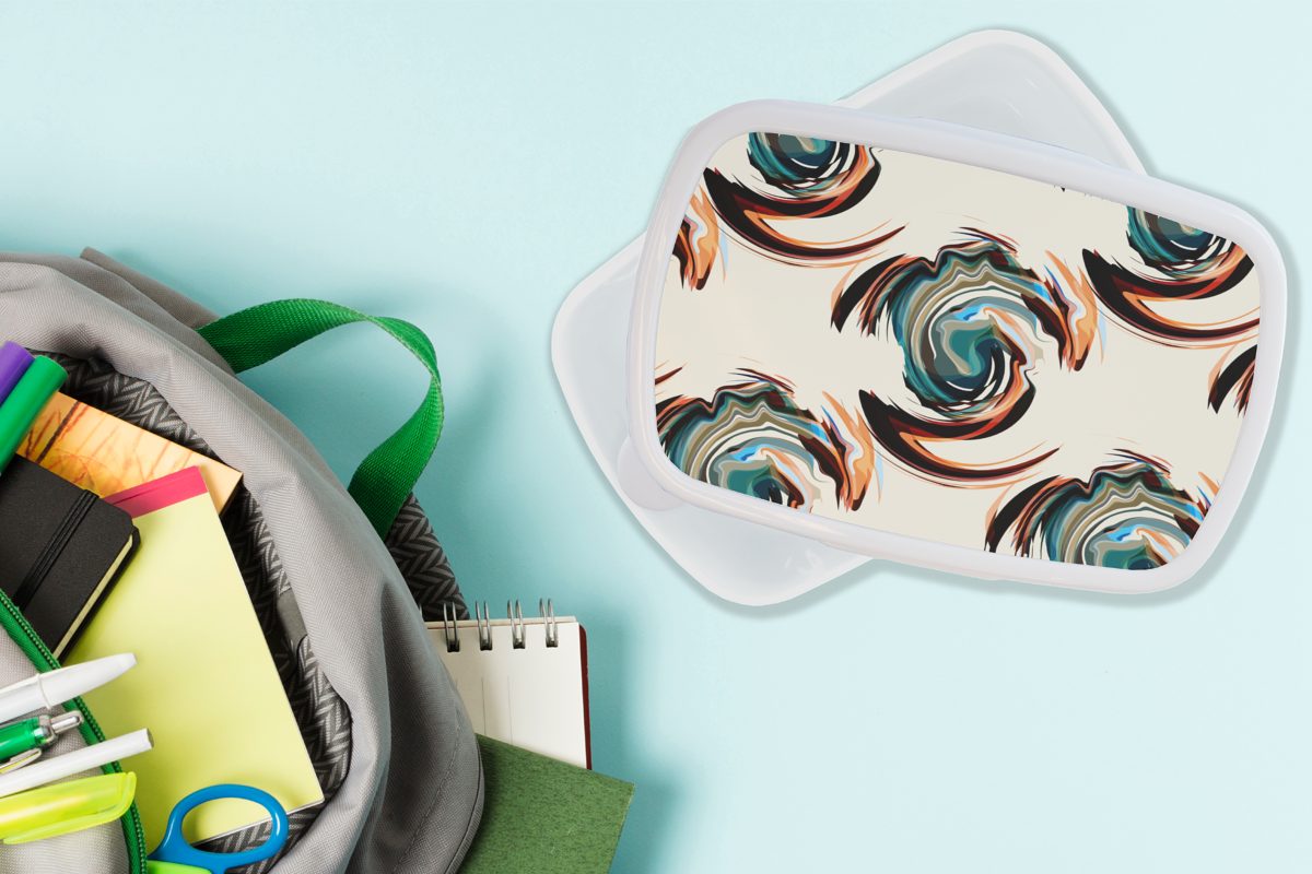 MuchoWow Brotdose, für Farbe, Muster für Jungs - Lunchbox - (2-tlg), Mädchen Erwachsene, Abstrakt Brotbox weiß Kinder Kunststoff, und und