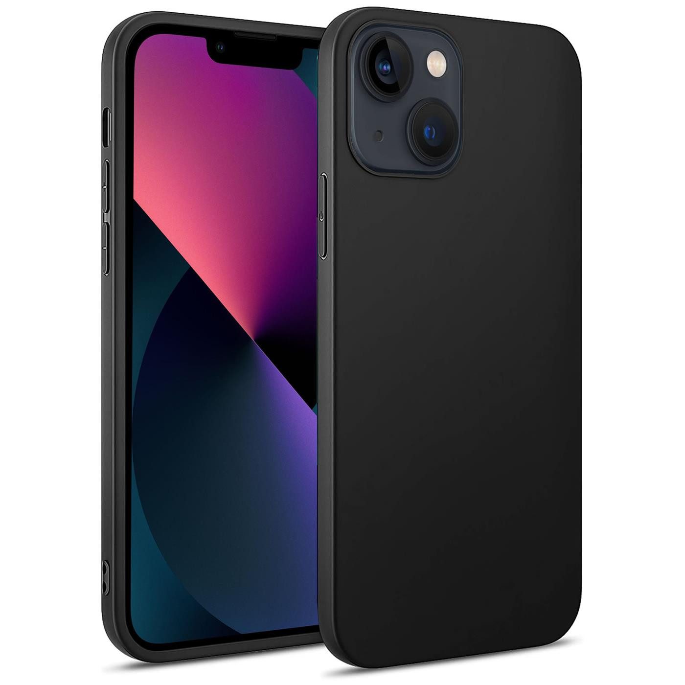 CoolGadget Handyhülle Handy Schutzhülle für Apple iPhone 13 matt schwarz 6,1 Zoll, Silikon TPU Hülle Schutz Tasche Cover schlicht Slim Case