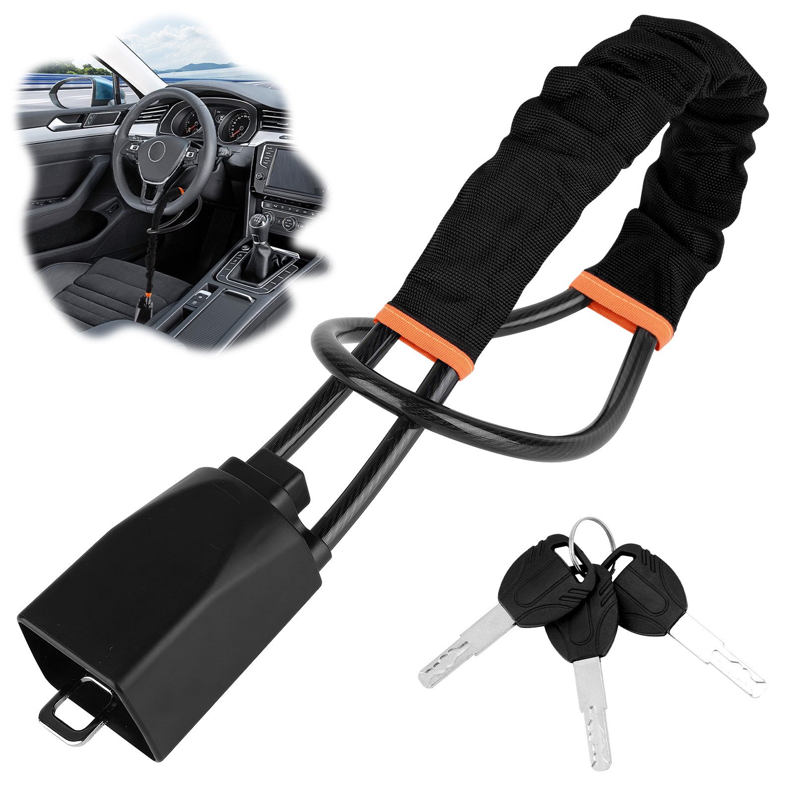 BlingBin Lenkradschloss Sicherheitsgurtschloss - Doppel Autoschloss Diebstahlsicherung (Universal-Diebstahlsicherung, 1-tlg., 1 * Schloss + 3 * Schlüssel), Lenkradkralle für Auto, Wohnwagen, Wohnmobil - mit 3 Schlüssel