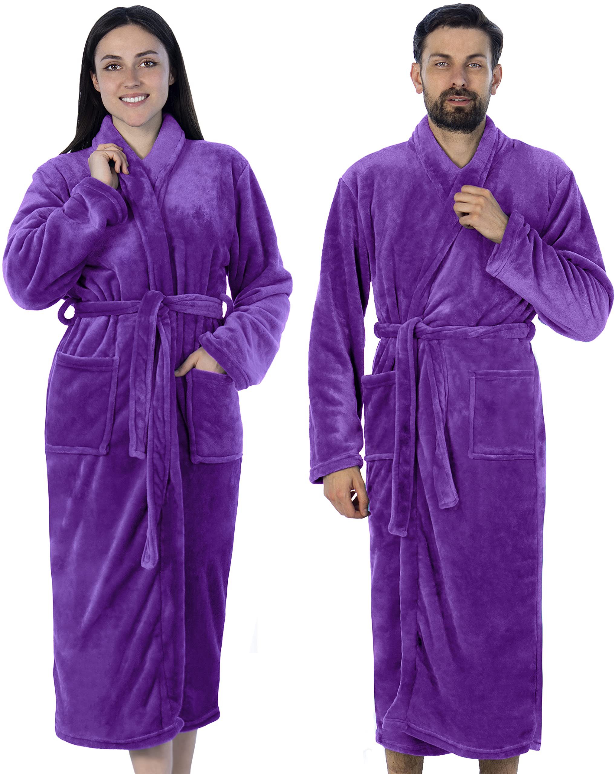 Gräfenstayn Unisex-Bademantel Damen Herren Kuschelfleece Bademantel Größe S-XXXL, warm & kuschelig, Waden bis Knöchellang, Fronttaschen, Gürtel, S-XXXL