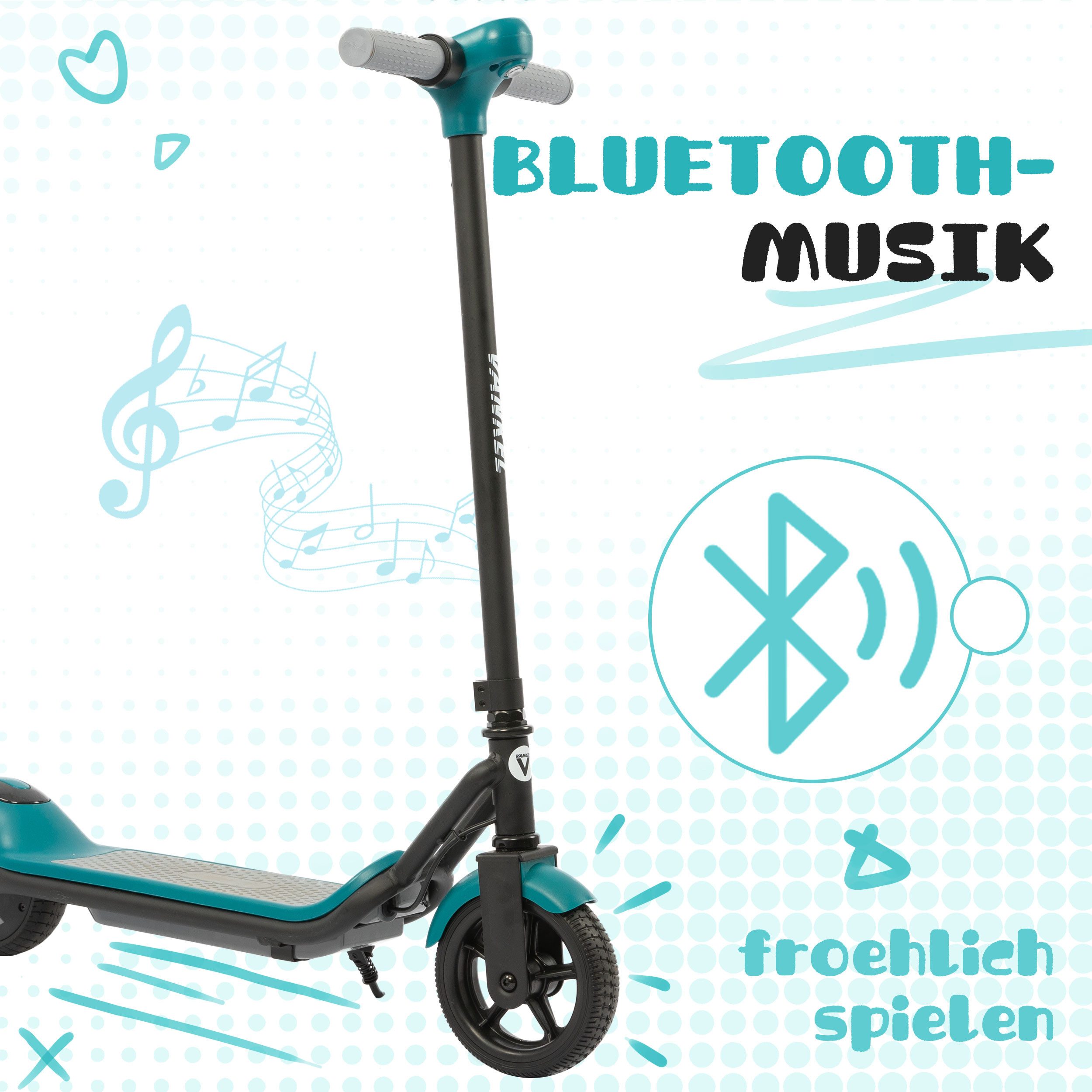Vankel Cityroller E Scooter Kinder ab 6 Jahren, Elektro Kinderroller, Bluetooth, 8km, 14 km/h, E-Scooter, Cityroller mit Beleuchtung, LED-Display, farbige Lichter