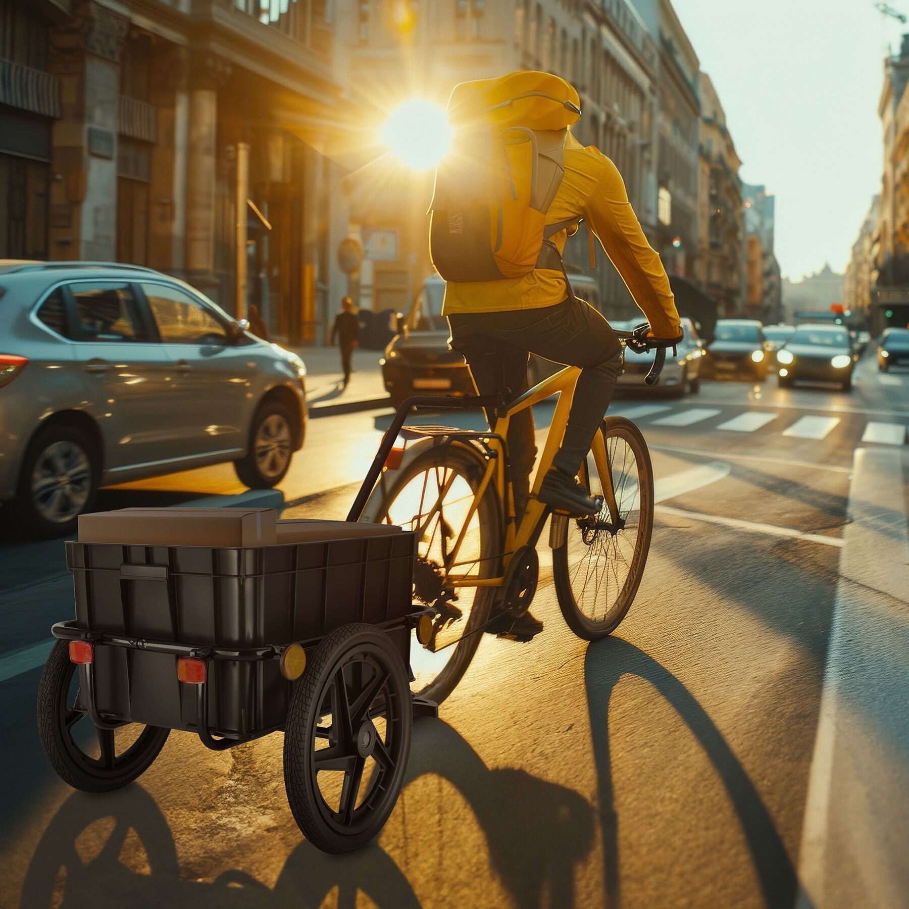 tectake Fahrradlastenanhänger Fahrradanhänger, luftgefüllte Profilreifen, Belastbarkeit 50 kg, Regenplane aus 600D Oxford-Gewebe, inkl. Reflektoren und Warnfahne