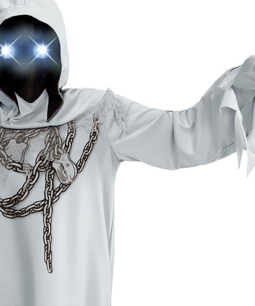 Karneval-Klamotten Kostüm Geister Gespenst Kinder mit leuchtenden Augen, Halloween Kapuzenumhang grau mit Maske mit leuchtenden Augen