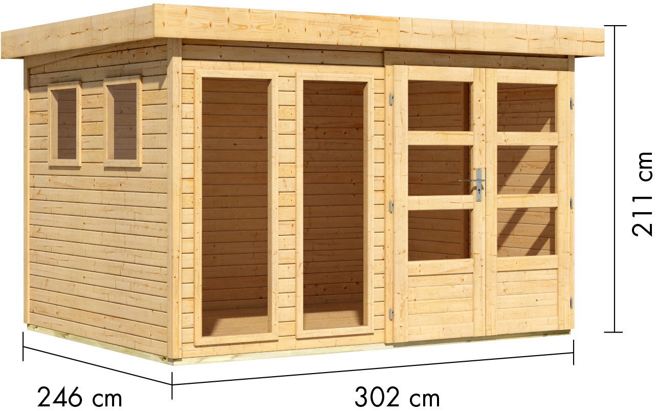 Karibu Gartenhaus Langesee 5, BxT: 302x246 cm, aus hochwertiger nordischer Fichte mit wasserabweisender Profilierung