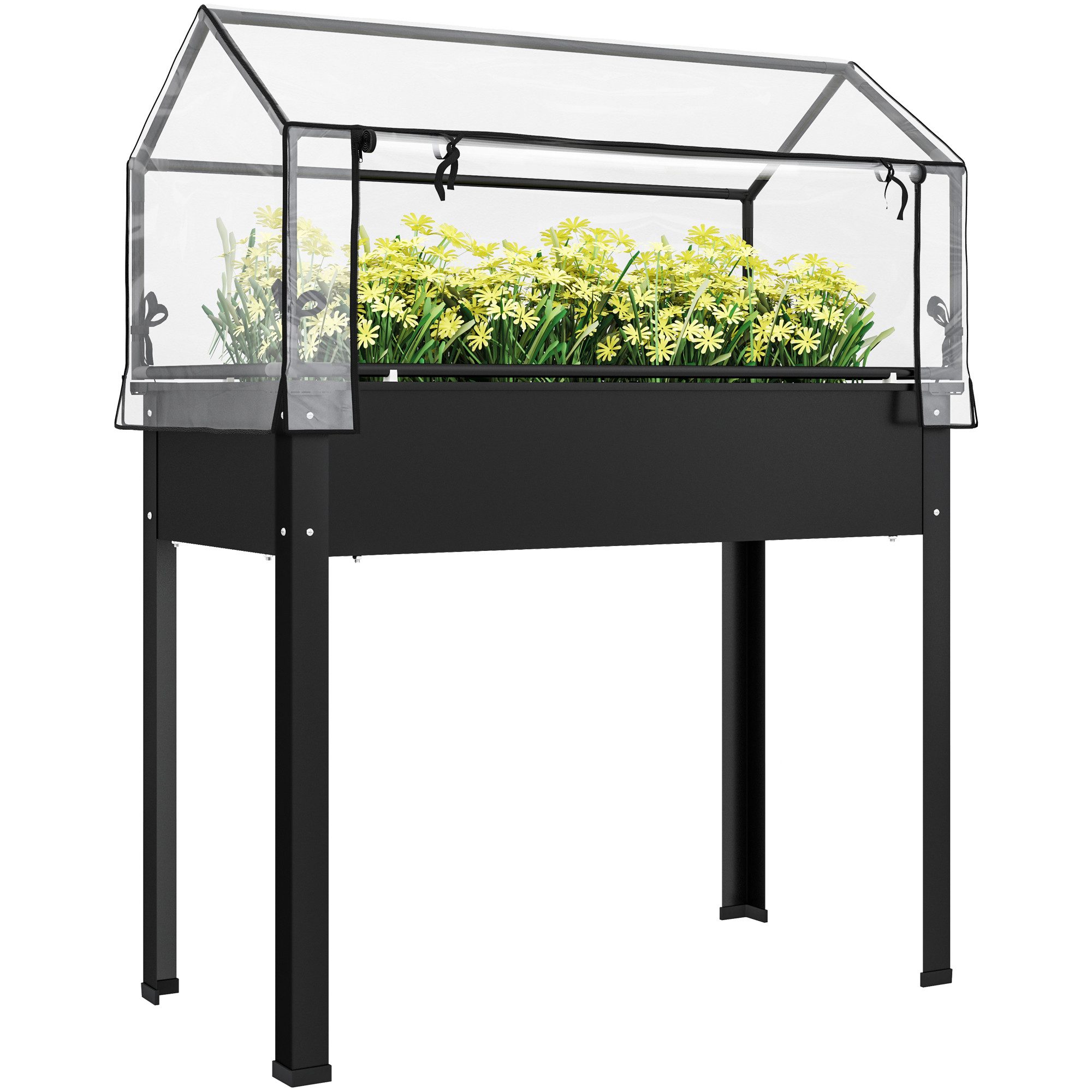Outsunny Hochbeet mit Abdeckung, Ablauflöchern, aus Metall, wetterbeständig (erhöhtes Kräuterbeet, 1 St., Gemüsebeet), für Garten, Balkon, 100 x 48 x 124 cm, Schwarz