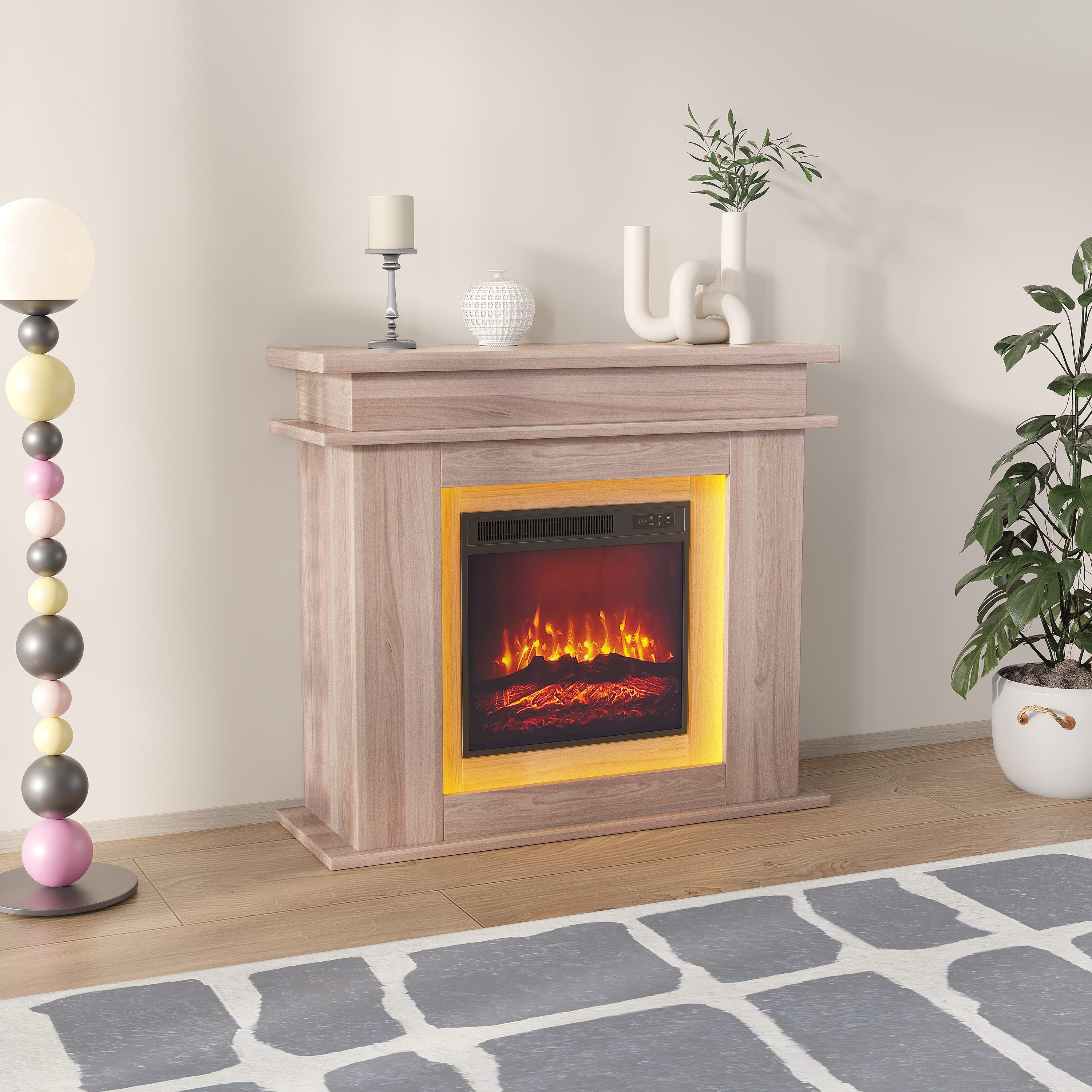 Furnishings Home Elektrokamin Elektrischer Kamin Standkamin mit 3D-Flammeneffekt, 101x34.5x88.8 cm, 2000 W Heizung, Fünfstufige Helligkeitsanpassung, LED-Licht