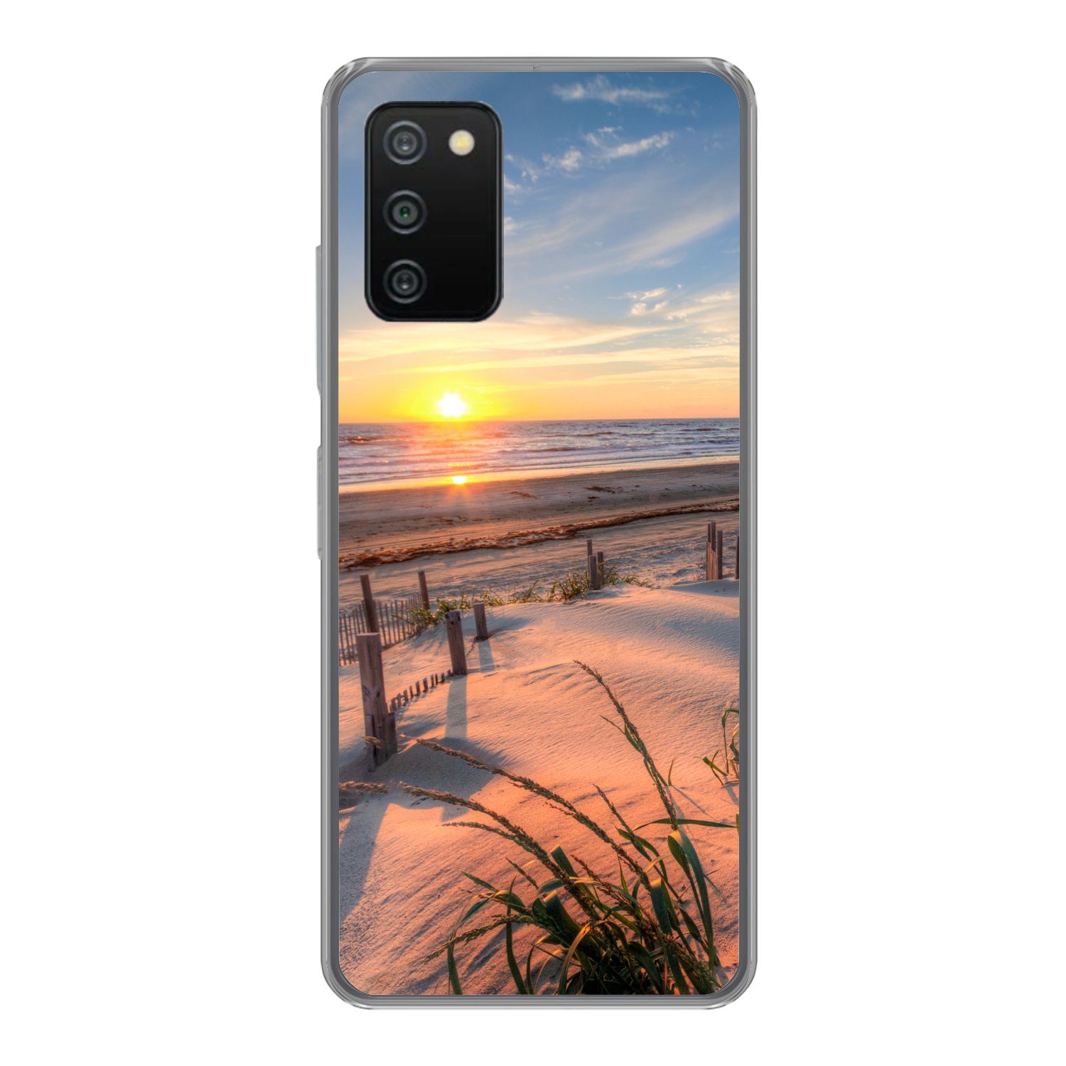 MuchoWow Handyhülle für Samsung Galaxy A03s Strand - Meer - Düne - Sonnenuntergang - Lands, Smartphone-Bumper, Print, Handy Schutzhülle Dünn
