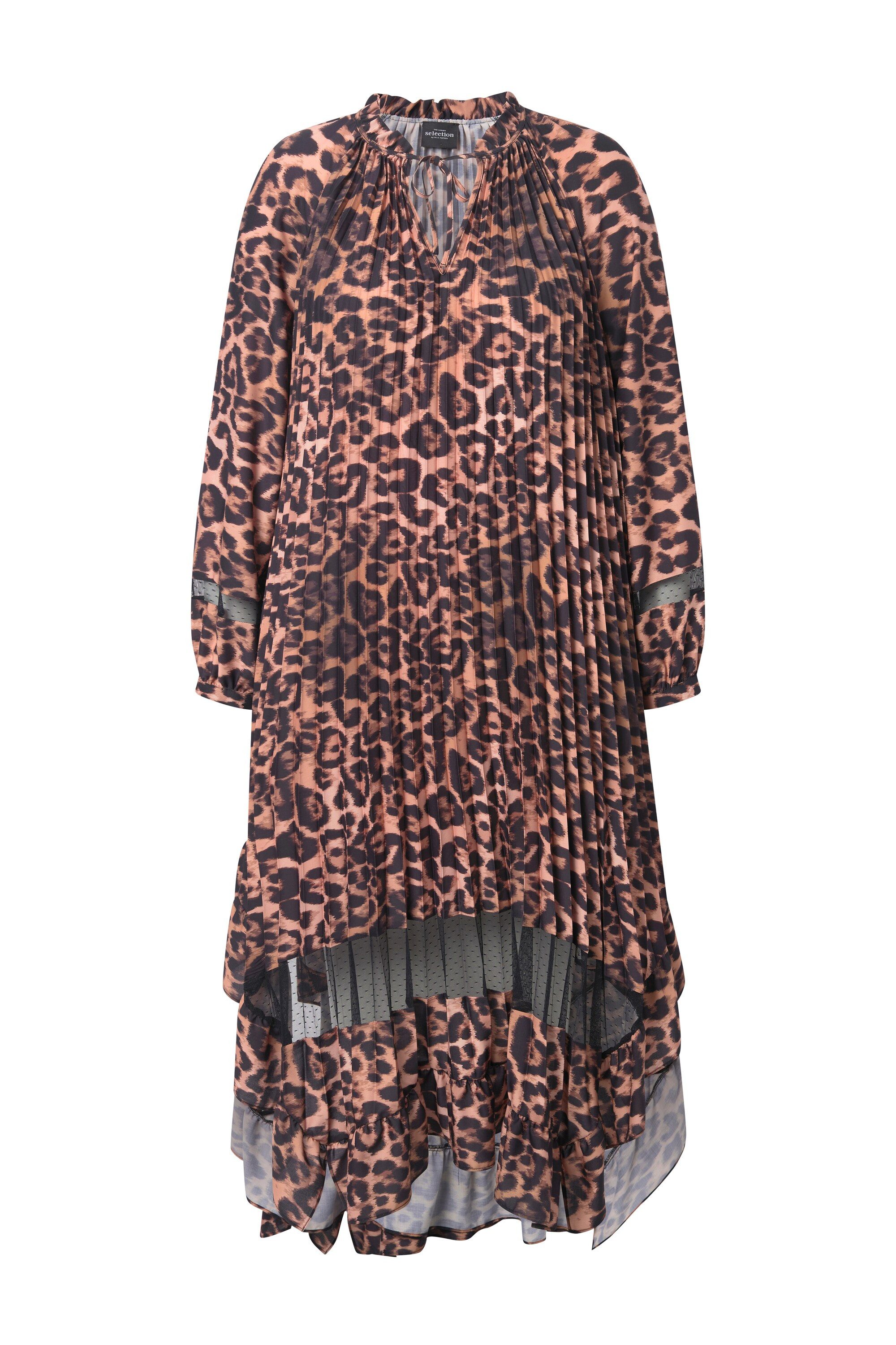 Ulla Popken Midikleid Plissee-Kleid Leo-Design Tunika-Ausschnitt günstig online kaufen
