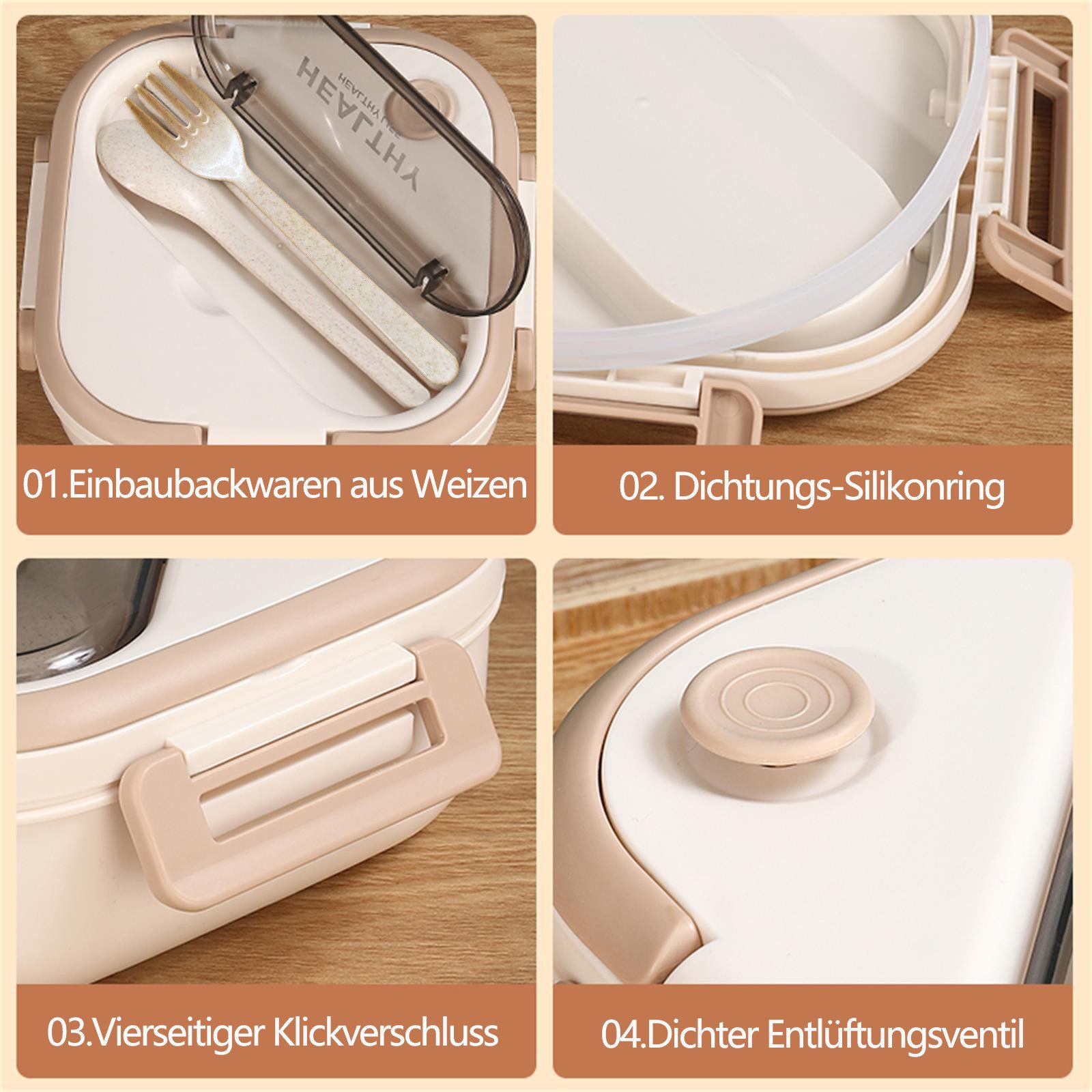 Fine Life Pro Lunchbox Kinder Brotdose (3 Fächer), PP5, (1-tlg), Auslaufsicher & BPA-frei-mit Besteck