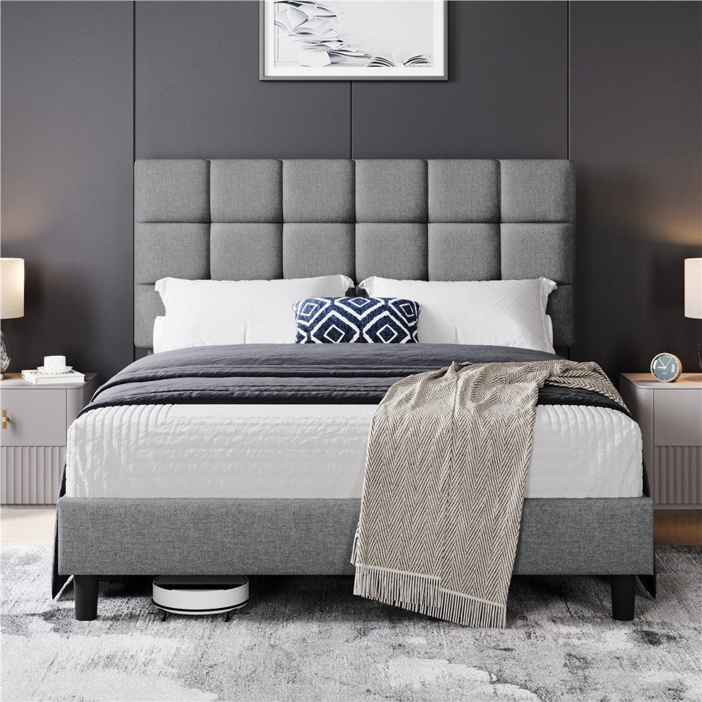 Yaheetech Polsterbett mit höhenverstellbarem Kopfteil, Doppelbett Bettgestell mit Lattenrost, 160 x 200 cm