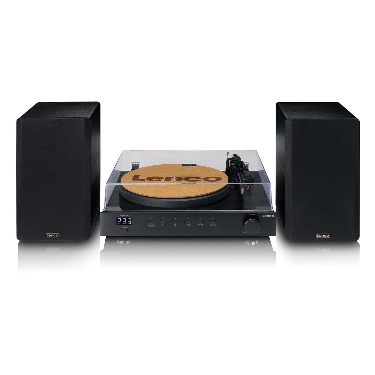 Lenco LS-700BK Plattenspieler (Riemenantrieb, HiFi Komplettsystem, 200W Verstärker, Ortofon 2M Red, Bluetooth 5.2)