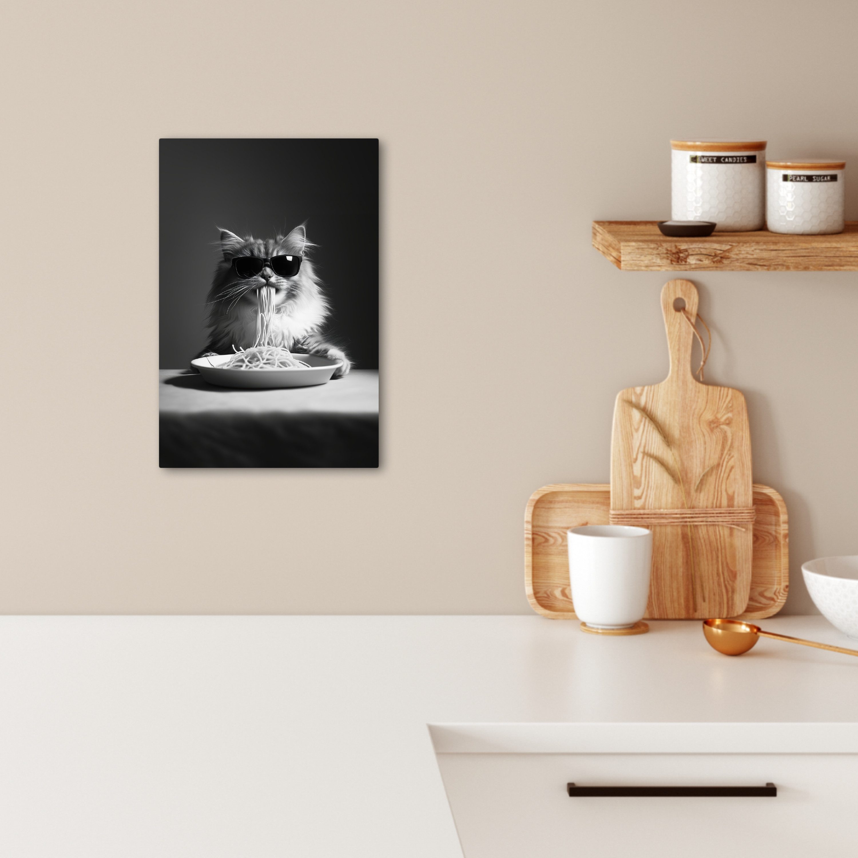 OneMillionCanvasses® Leinwandbild Langhaarkatze - Sonnenbrille - Spaghetti günstig online kaufen