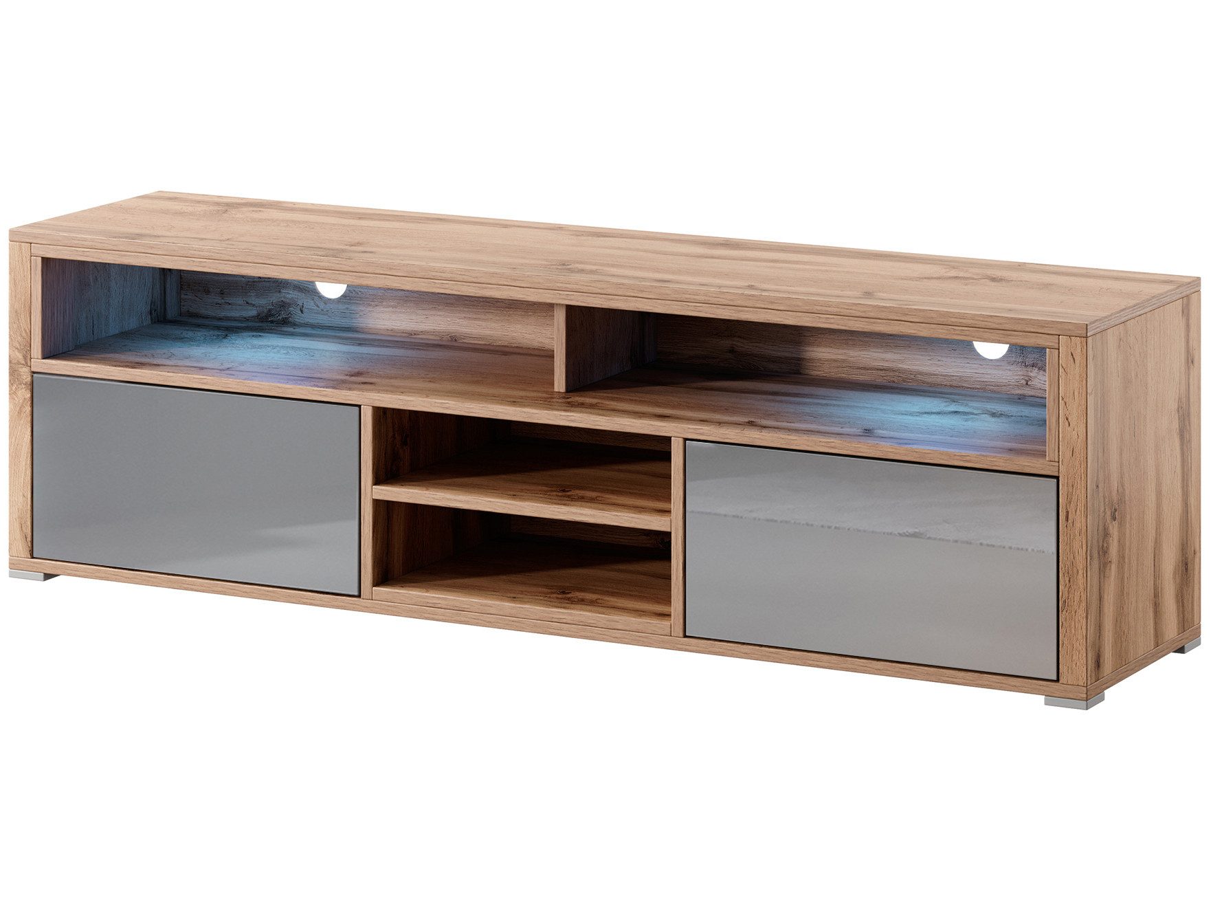 Beautysofa TV-Schrank BELLA mit 2 Klappen und 3 offenen Fächern (TV Schrank Wotan mit Schwarz Hochglanz oder Grau Hochglanz, TV-Lowboard mit LED-Beleuchtung) Breite: 137 cm