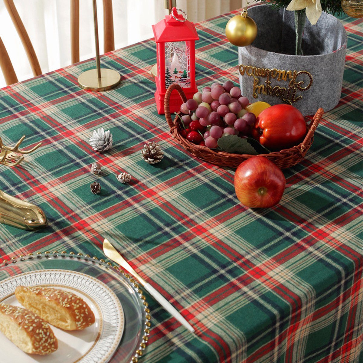 Grün1 Weihnachtstischdecke,Vintage, für Tischdecke Deko Weihnachtsparty Karierte Jormftte Küche Rot