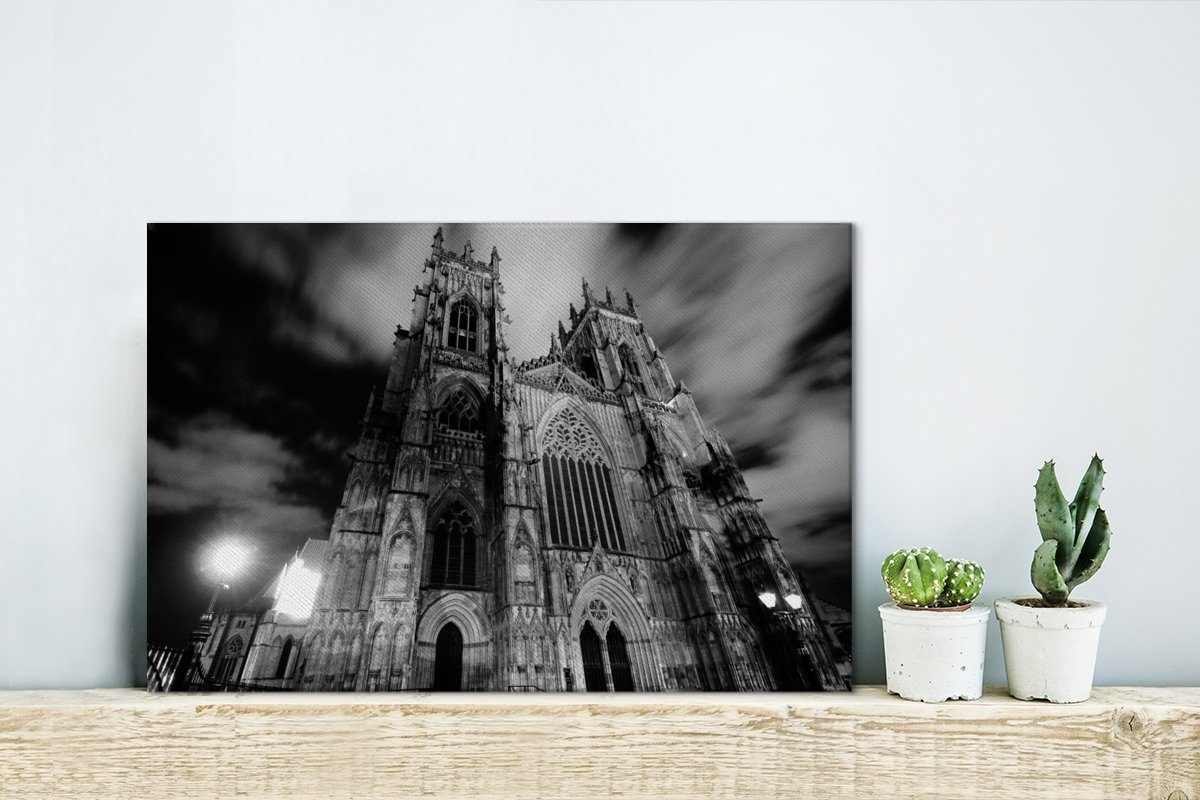 30x20 Leinwandbilder, OneMillionCanvasses® Wandbild Kathedrale Schwarz-Weiß-Bild der (1 Minster, Aufhängefertig, York cm von Leinwandbild Wanddeko, St),