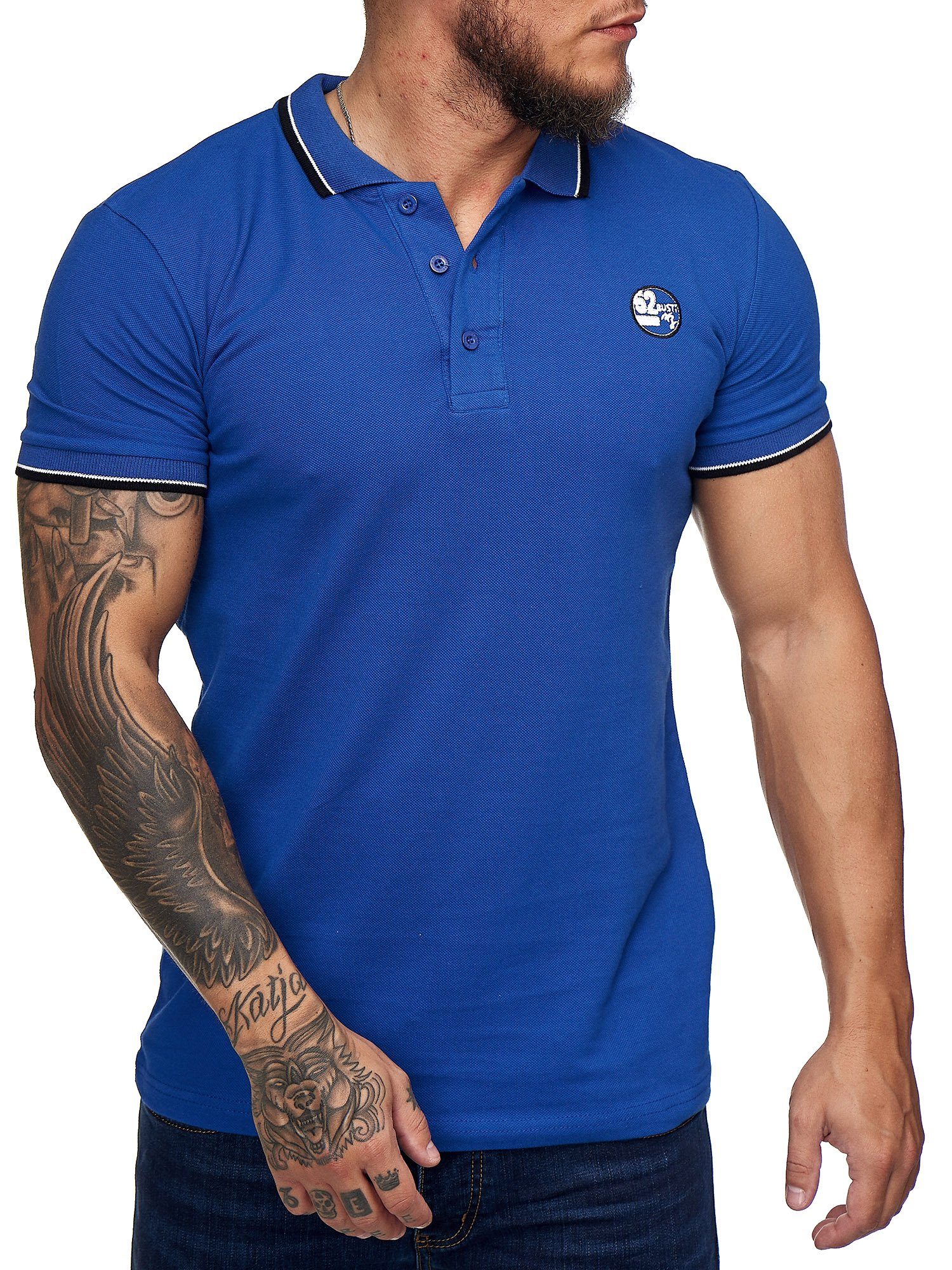 Slim Code47 T-Shirt Blau Fit Kurzarm (1-tlg) Herren Code47 Polohemd Einfarbig Poloshirt Basic