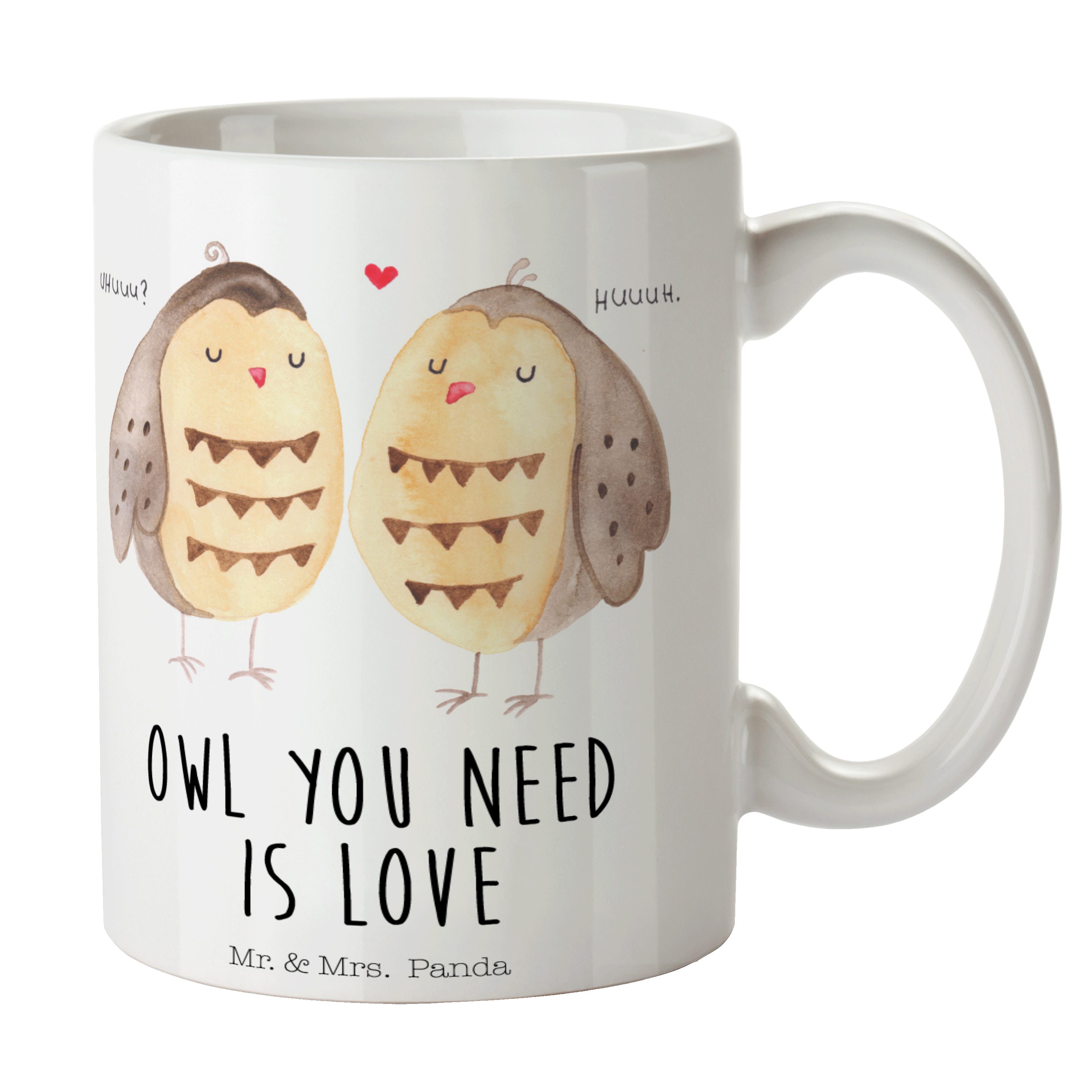 Mr. & Mrs. Panda Tasse Eule Liebe - Weiß - Geschenk, Tasse, Kaffeebecher, Tasse Sprüche, Eul, Keramik