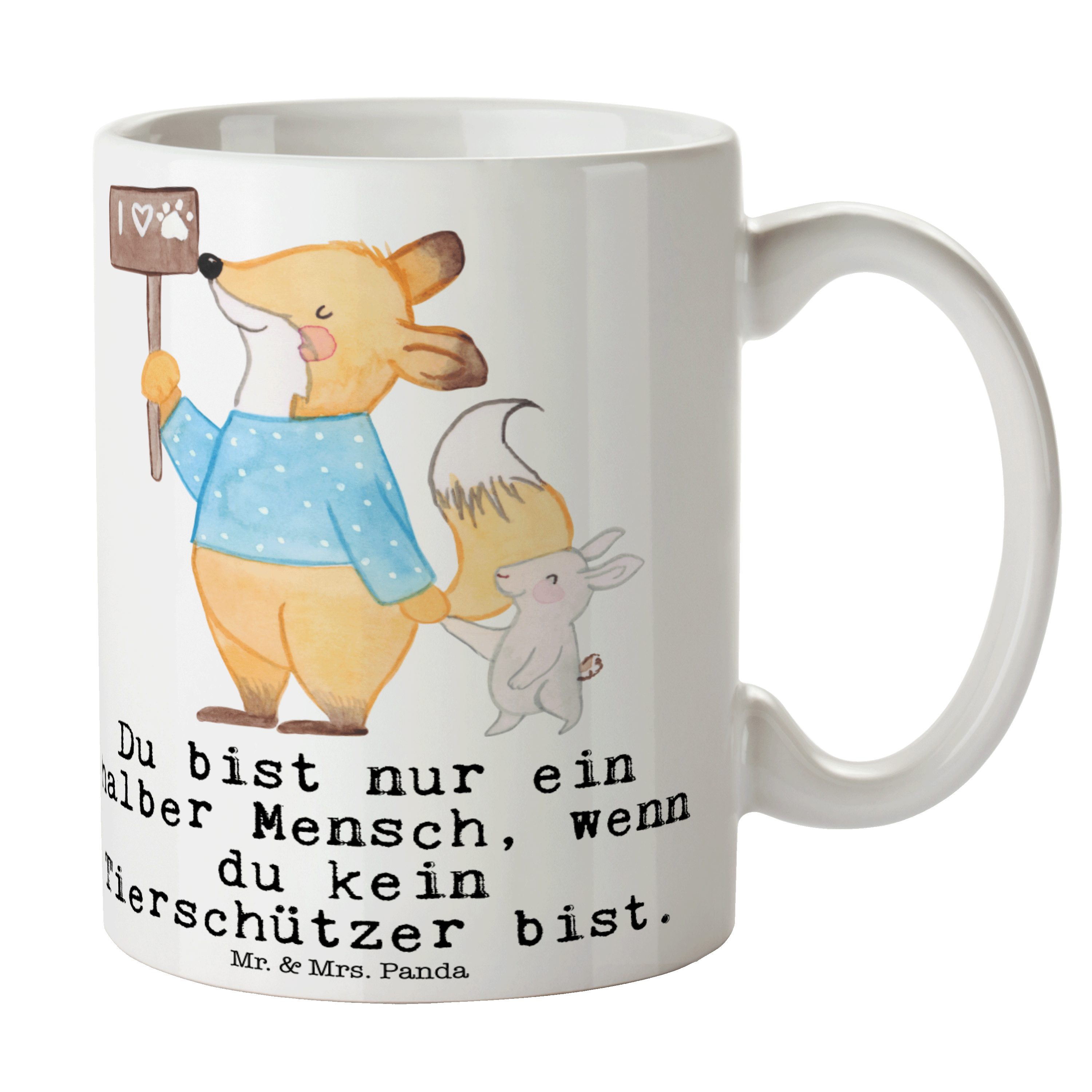 Geschenk, Herz Weiß Tasse Kaffeebecher, Keramik Tierschützer mit - & Panda Mr. Rente, Mrs. Kaffeet, -