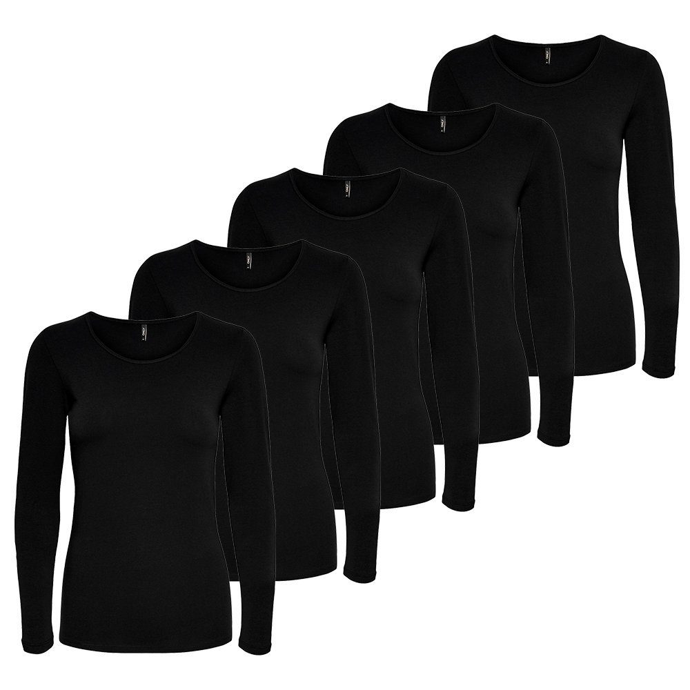 ONLY Langarmshirt Langarmshirt Damen Shirt Schwarz Weiß Longsleeve 1er - 5er Pack