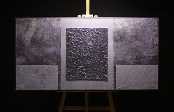 YS-Art Gemälde Perfekte Stabilität, Leinwand Bild Handgemalt Silber Weiß Quadrat mit Rahmen