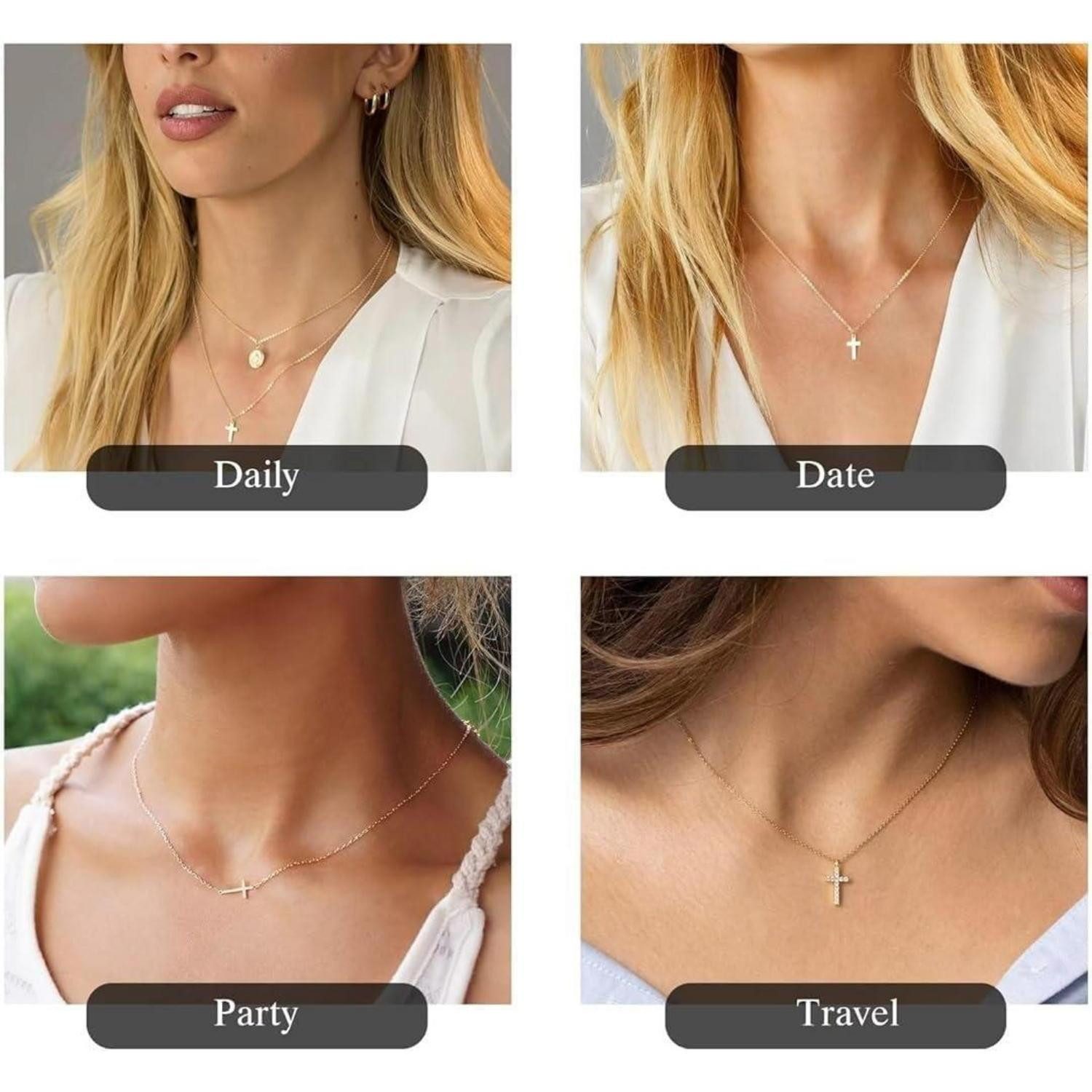 LuxusKollektion Kette und Anhänger Set Damen Kreuz Kette Gold Vergoldet Layered Choker Halskette Modeschmuck