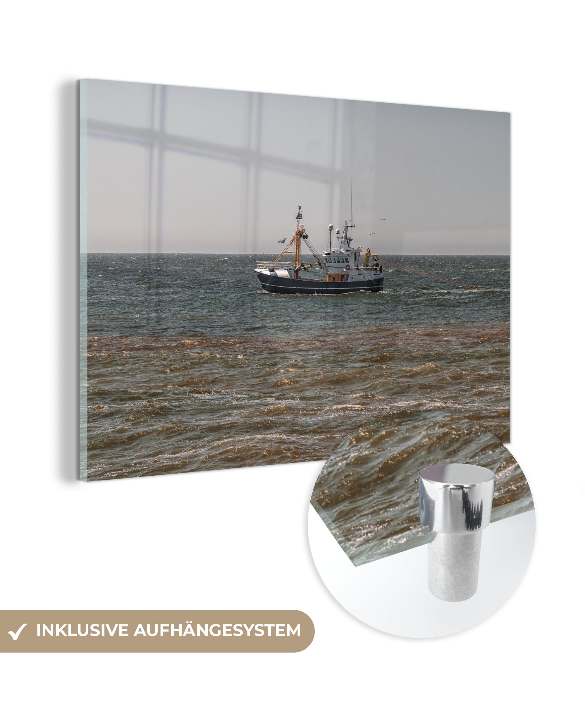 MuchoWow Acrylglasbild Nordsee - Fischerboot - Wasser, (1 St), Glasbilder - Bilder auf Glas Wandbild - Foto auf Glas - Wanddekoration