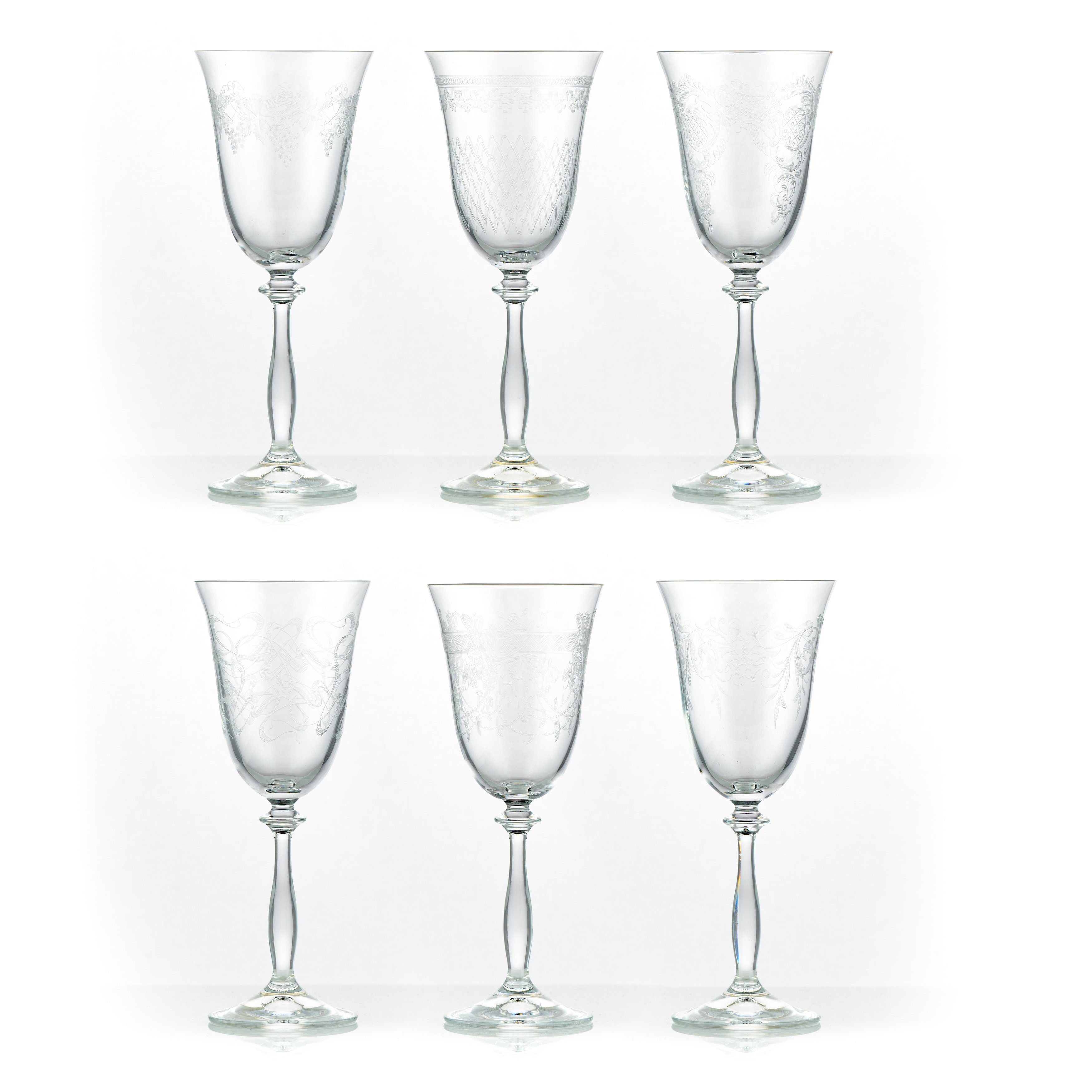 Crystalex Weißweinglas Royal mit unterschiedlichen Ornamenten 250 ml, 6-tlg., Kristallglas, verschiedene Ornamente, Pantografie