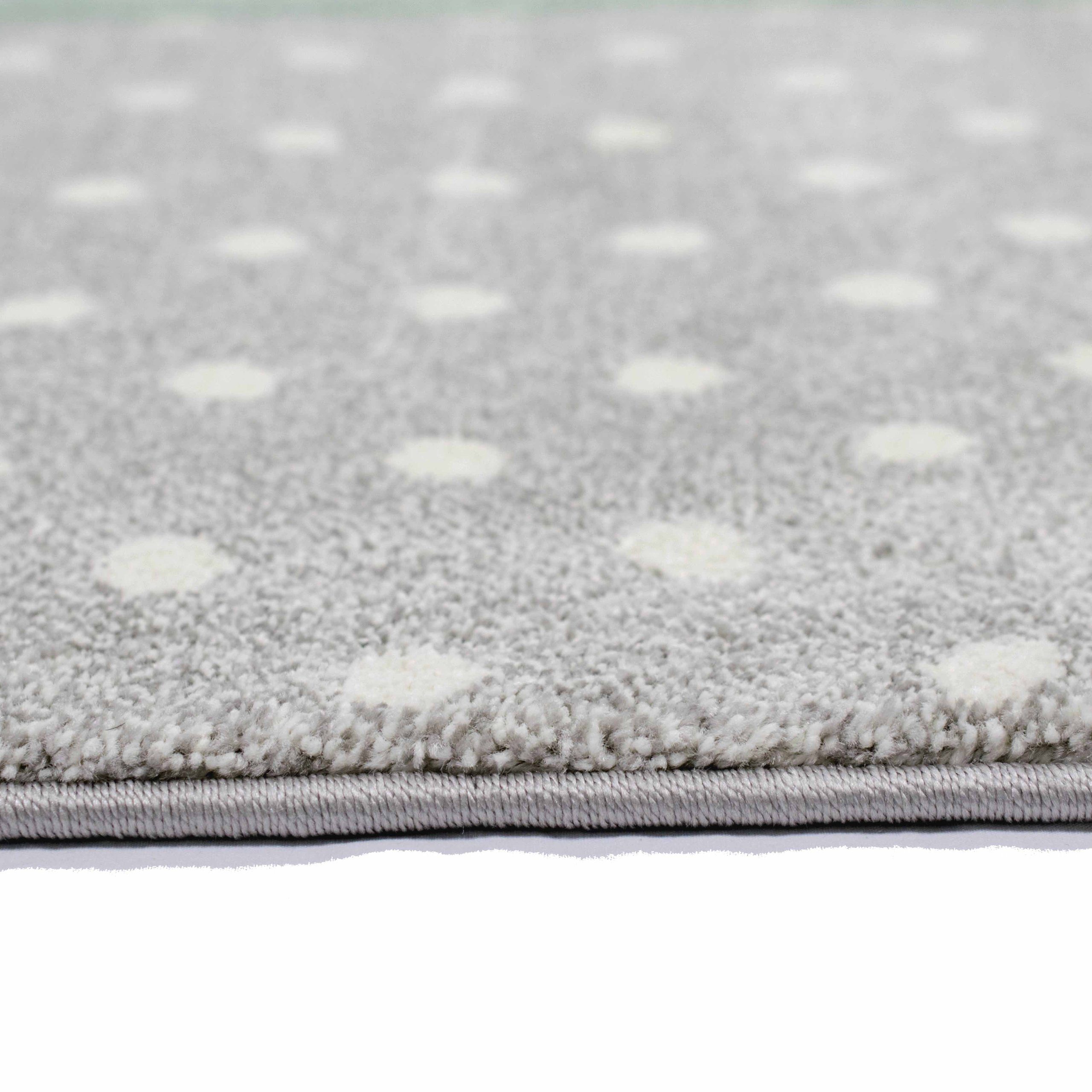 TeppichHome24 Kinderteppich Kinderteppich Herz Stern Punkte Design grün grau creme, Rund, Höhe: 1.3 mm