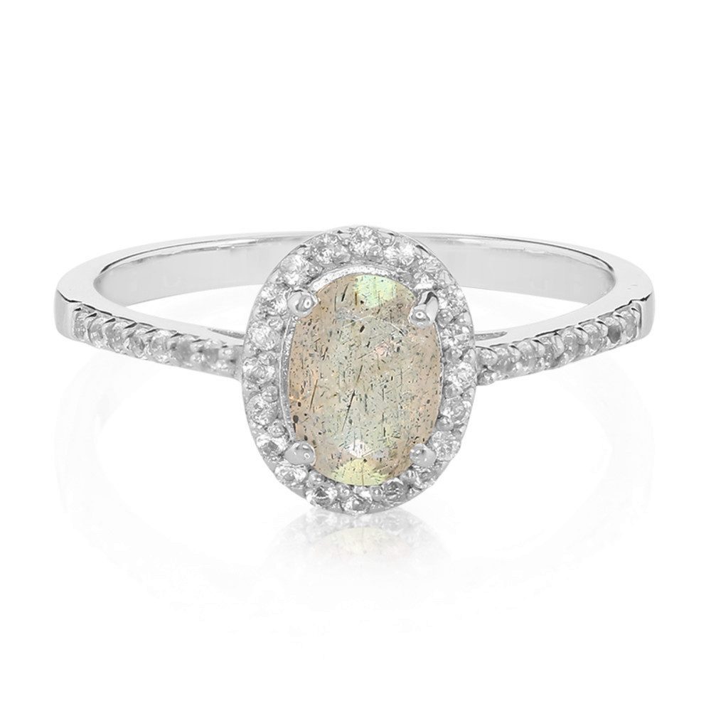 Cavill Silberring Cavill Ring 0,6 ct Labradorit Oval mit weißen Topasen, 925 Silber (1-tlg)