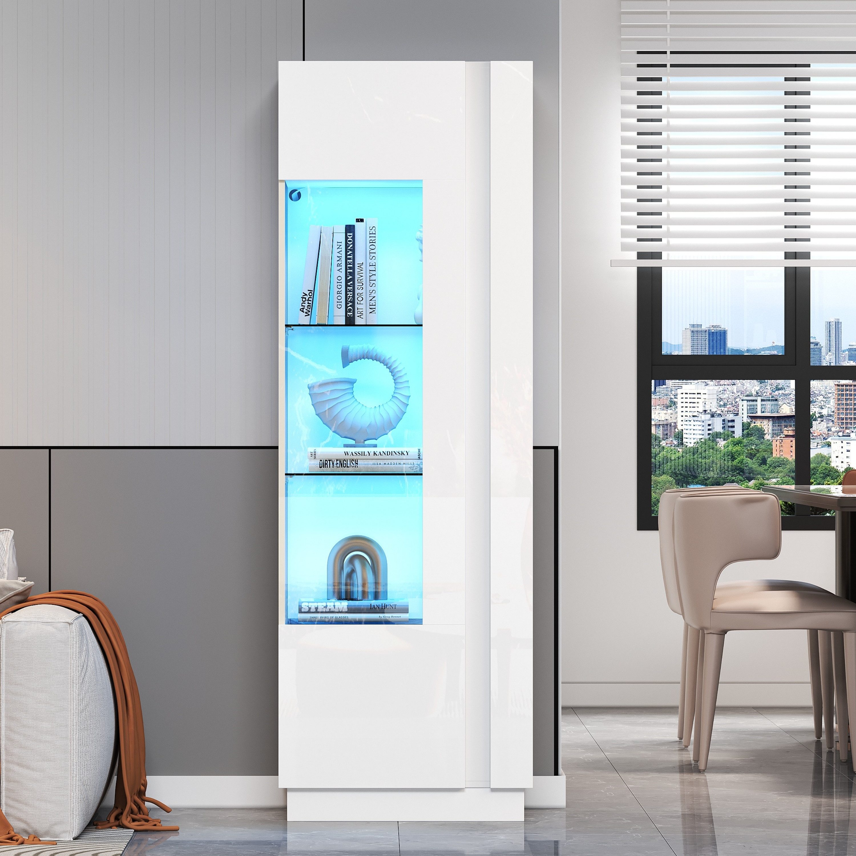REDOM Vitrine 60x40x180 cm, Hochglanz-Design (Highboard, Sofaschrank, 1-St., Schranktür aus Acryl + 3 Glasboden) Hochglanz Lagerschrank mit LED-Beleuchtung