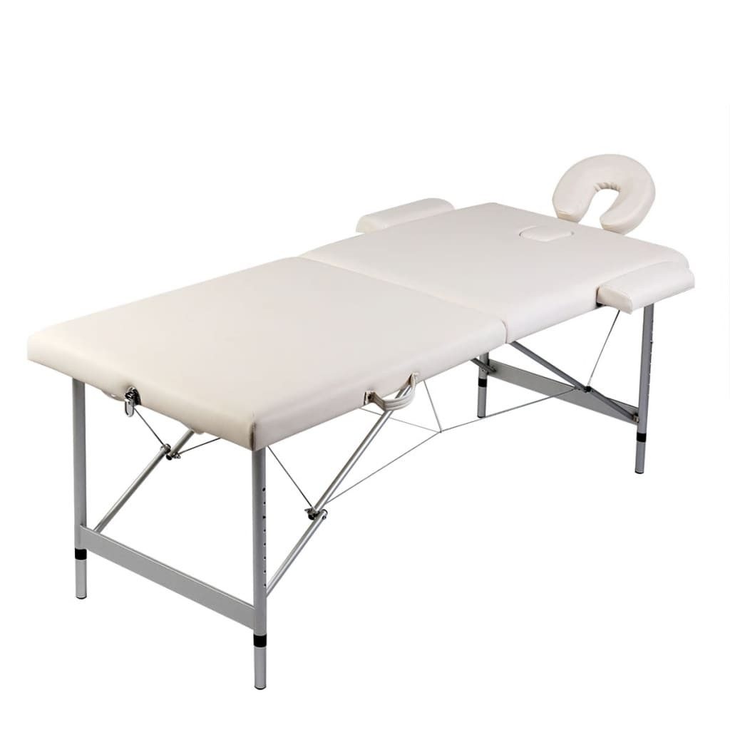 vidaXL Massageliege Massageliege Klappbar 2-Zonen mit Aluminiumgestell Cremeweiß