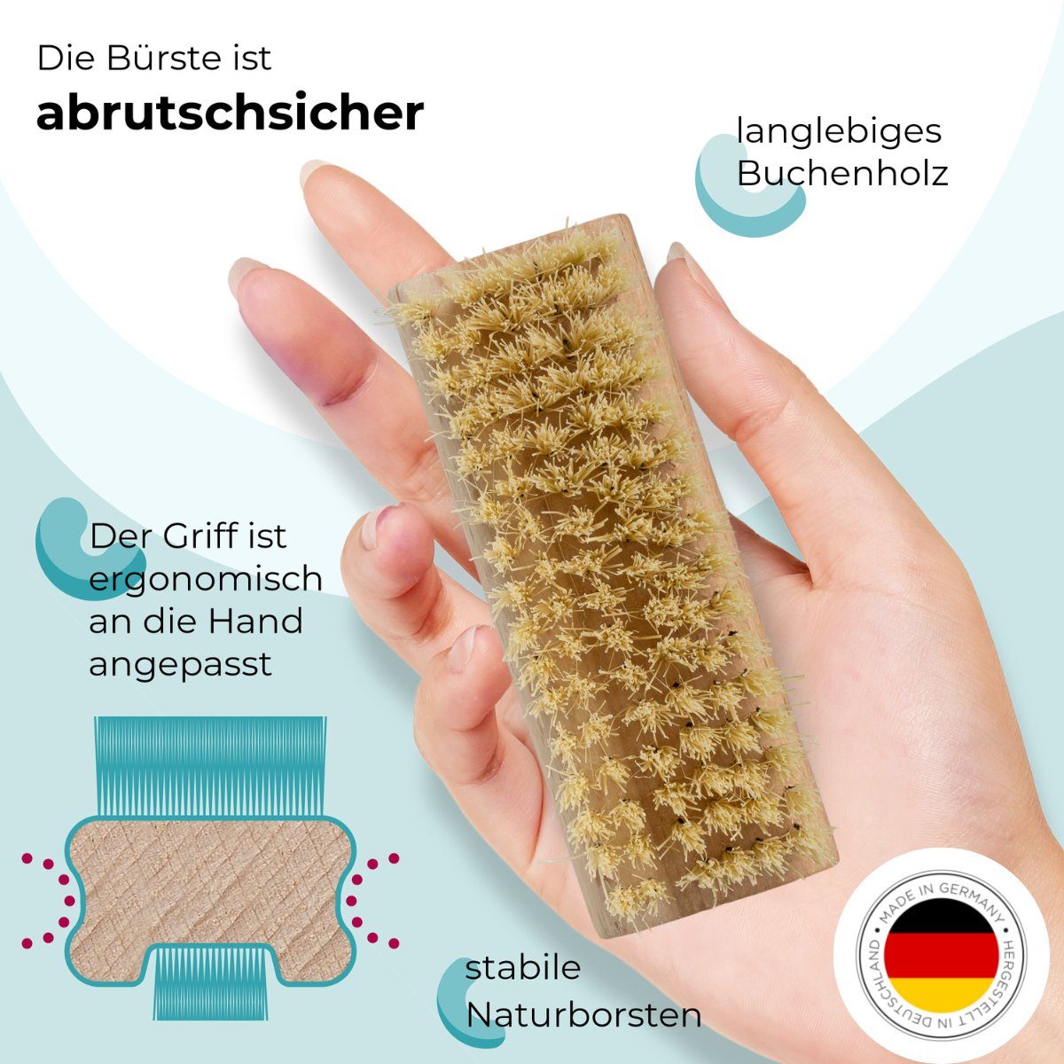 MOOcom! Nagelbürste Holz Handwaschbürste, Germany vegan, Made mit Naturborsten, in Set, 2-tlg